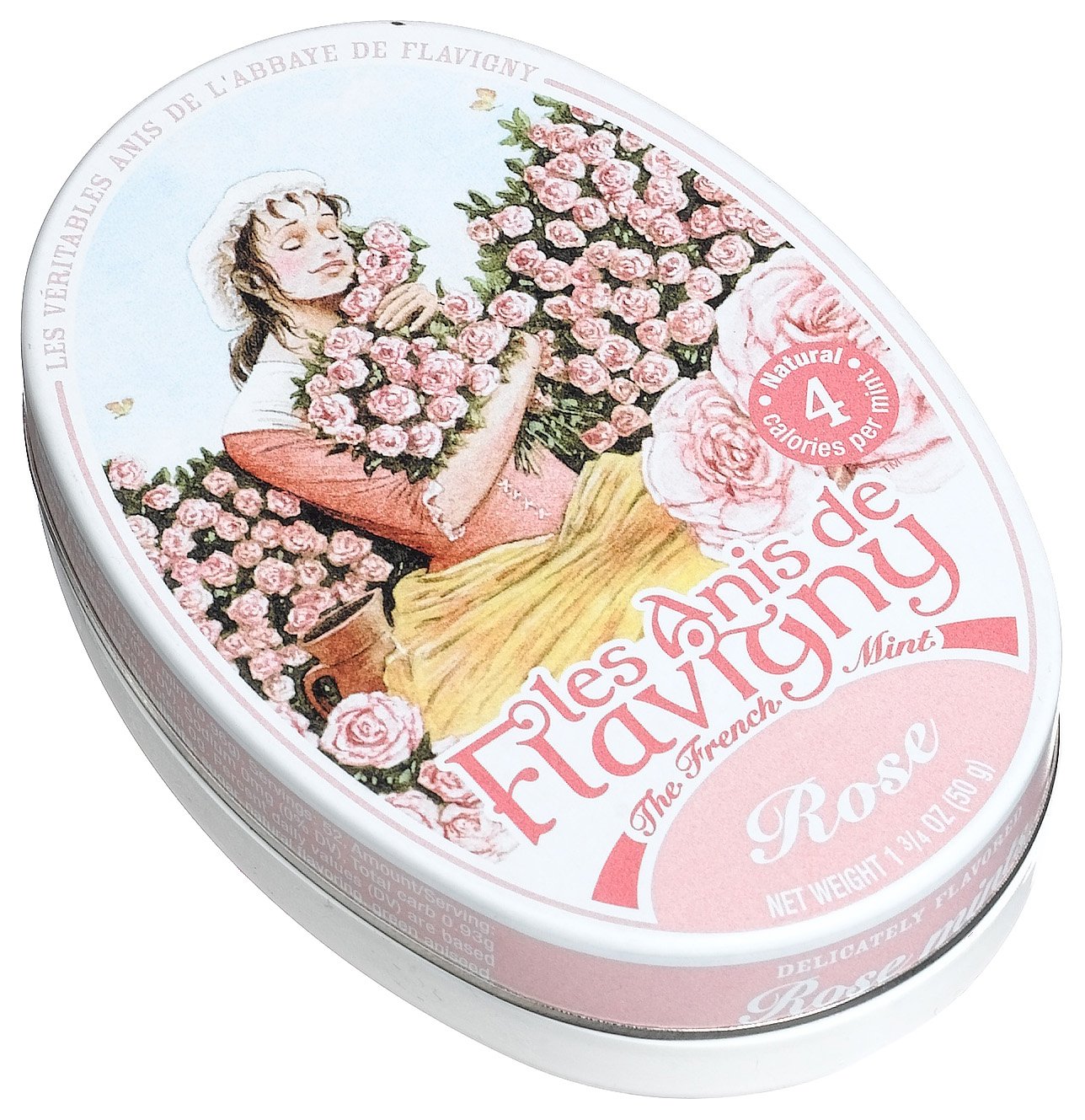 Les Anis De Flavigny Rose French Mints - 1.75 Ounce Tin | Delicate Rose Flavored Candy | Perfect for After Dinner Treats, Gifts & Travel Snacks