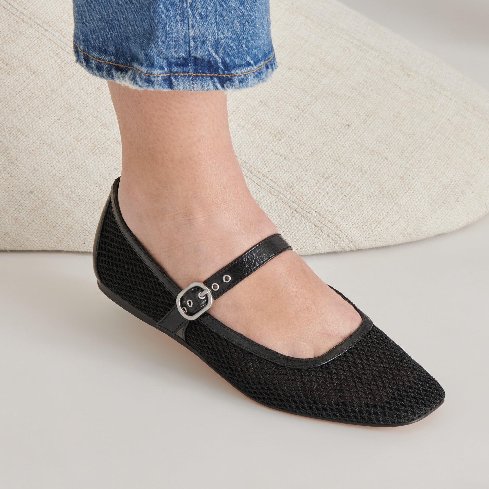 RODNI Women's Black Woven Mesh Ballet Flats - Comfortable Slip-On Shoes for Work, Office & Casual Wear