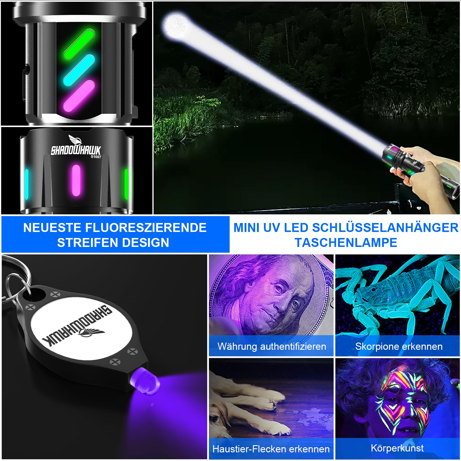 Shadowhawk XHM90.2 Ultra Bright 500,000 Lumen Rechargeable LED Flashlight - USB Tactical Flashlight with Waterproof Design for Outdoor, Camping, Hiking, Emergency & Survival Situations