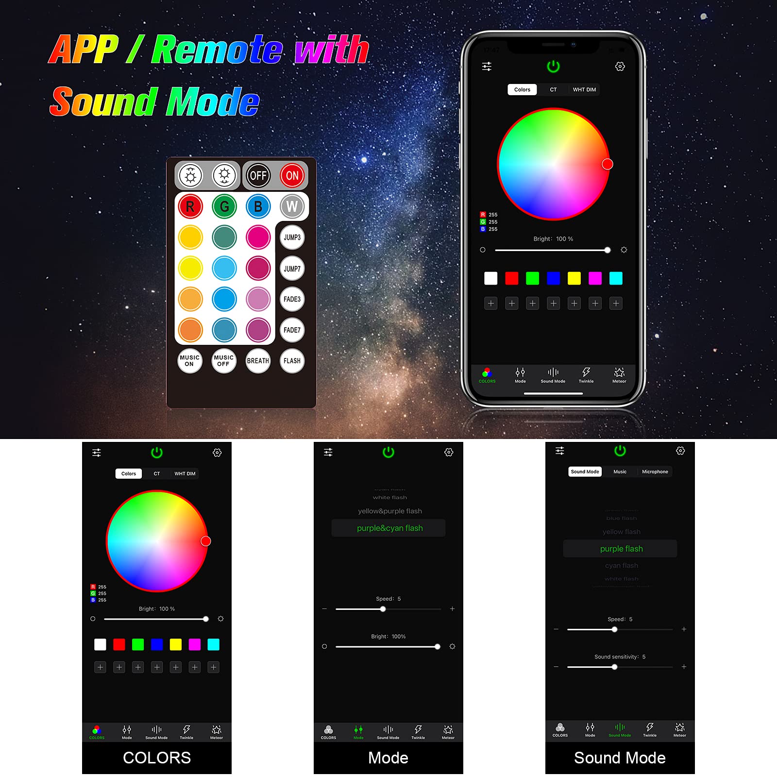 CHINLY Starlight Headliner Kit - 550pcs 9.8ft 0.03in RGBW Fiber Optic Lights with APP & Remote Control | Car Ceiling Star Lights for Interior Decoration, Home Theater, and Romantic Ambience