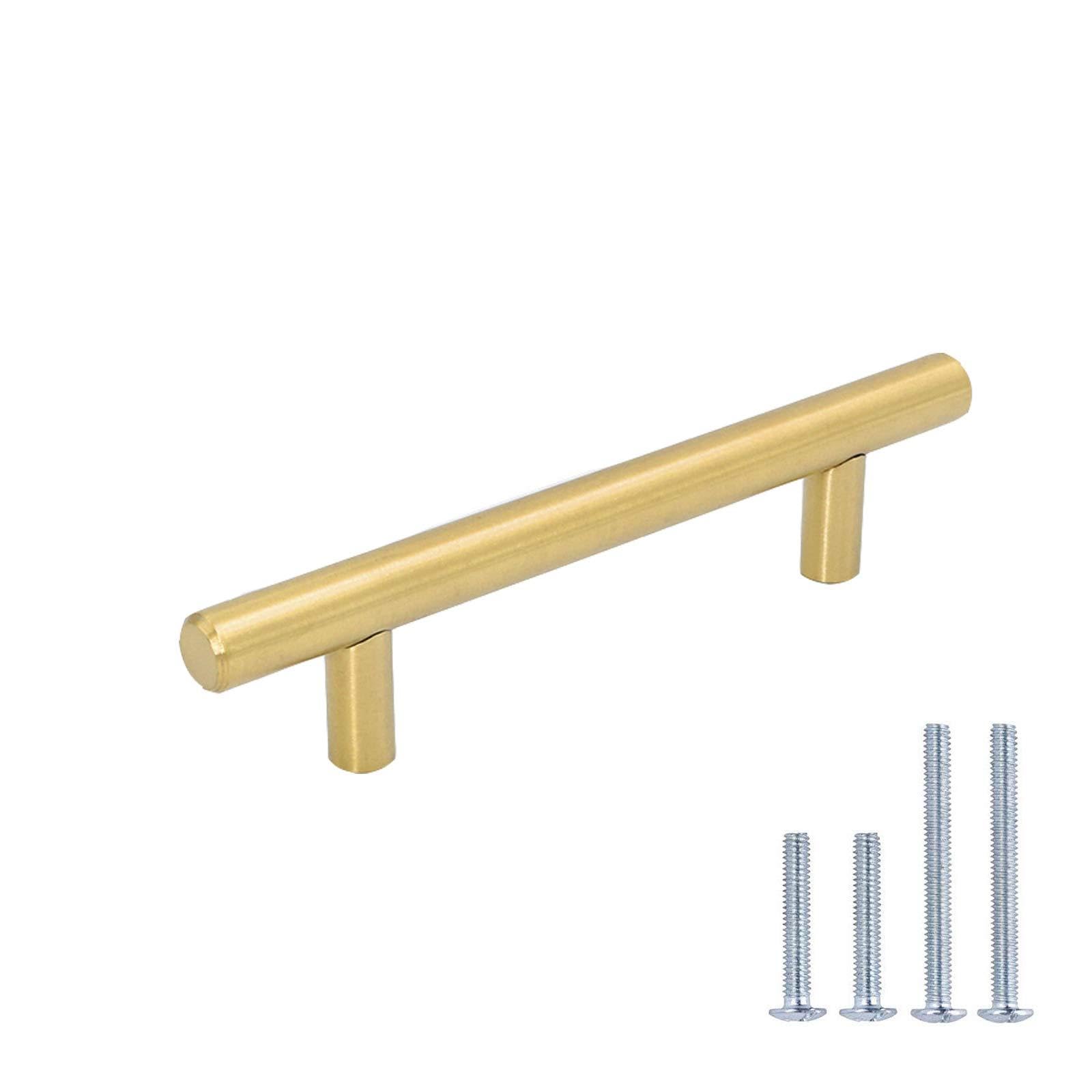 3.75 Inch Stainless Steel Cabinet Drawer Handles - 24 Pack Brushed Brass Dresser Pulls LH201GD for Modern Furniture | Kitchen Cabinets, Bathroom Vanities, Office Storage & Wardrobe Drawers