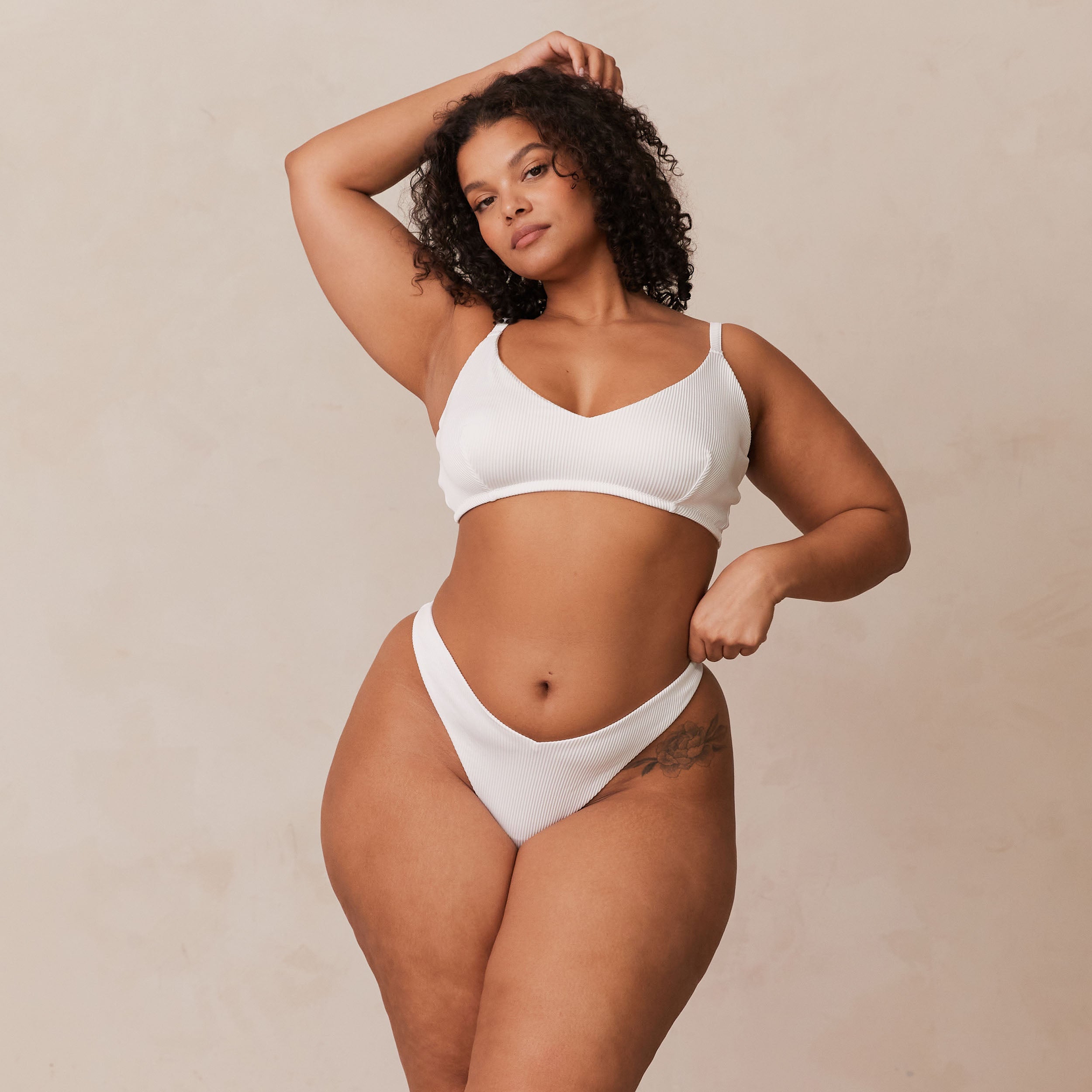 Ribbed Triangle Bra - Comfortable White Bralette for Women | Perfect for Yoga, Lounge & Everyday Wear