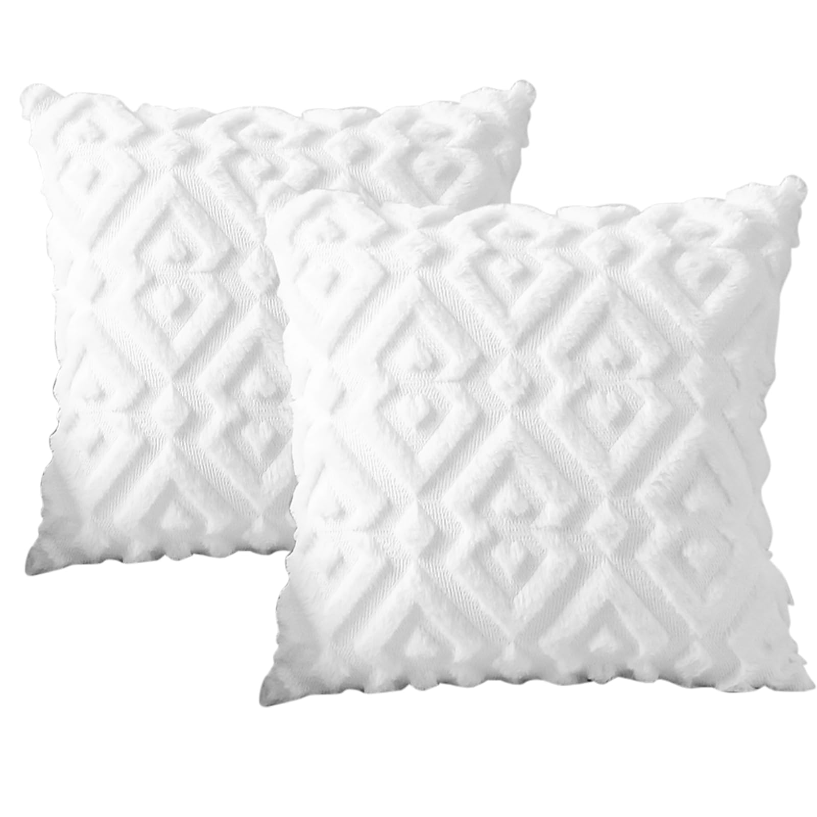 Artscope 2-Pack Soft Plush Short Wool Velvet Decorative Throw Pillow Covers - Luxury European Style Cushion Covers for Sofa & Bedroom - Diamond Shape Pure White 22x22 Inch - Perfect for Home Decor, Living Room Accent & Cozy Bedroom Styling