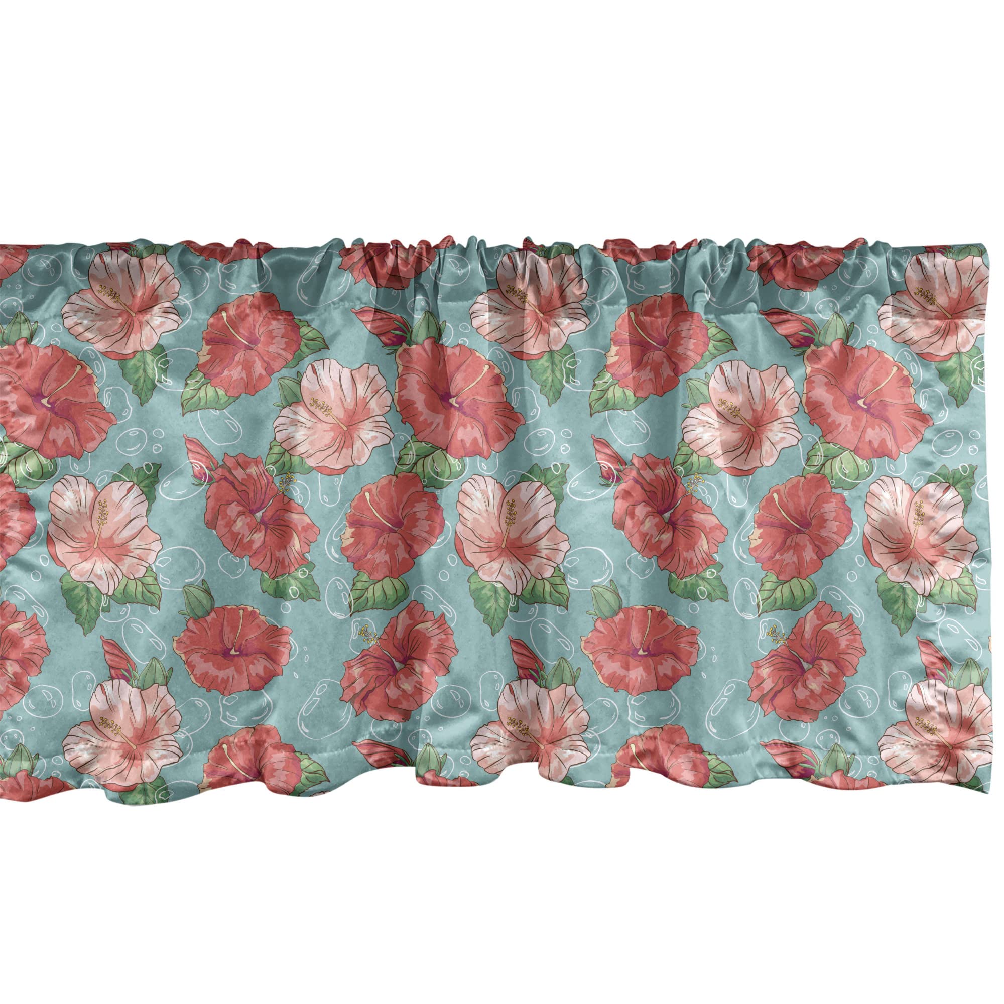 Ambesonne Hibiscus Window Valance Set of 2 - Tropical Flower & Bubble Design Rod Pocket Curtains for Kitchen & Bedroom, 54