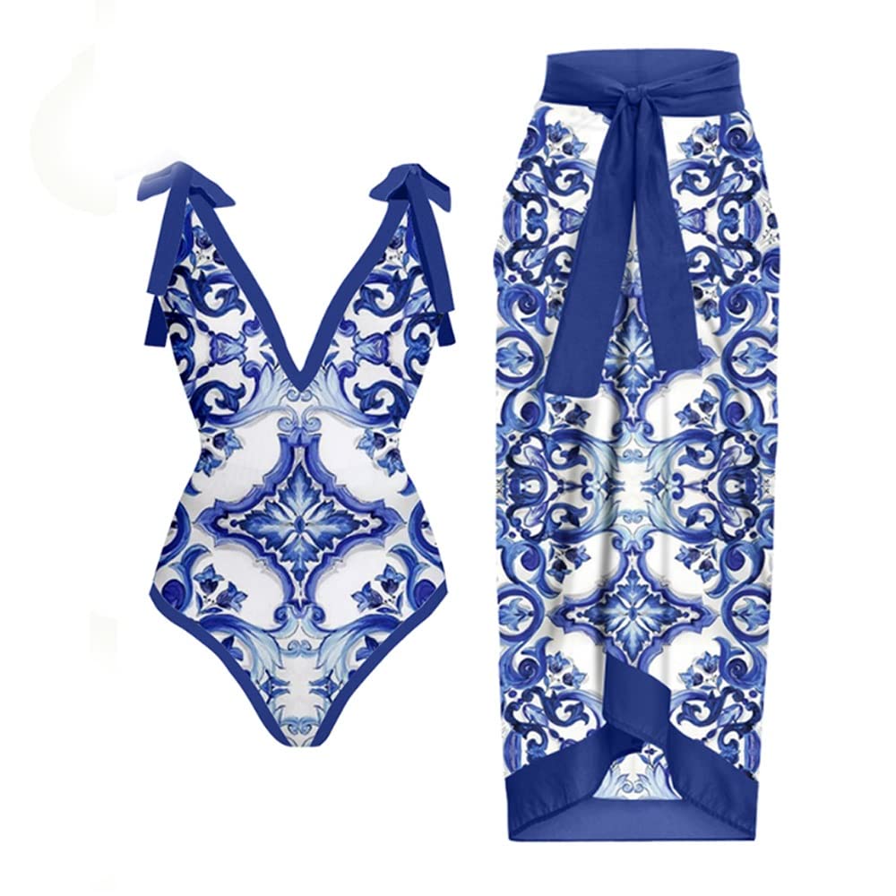 GRTED Women's Vintage One Piece Swimsuit with Skirt - Bathing Suit Beach Dress for Surfing & Summer Vacations (Color A, Size L) - Perfect for Pool Parties, Beach Getaways & Water Sports