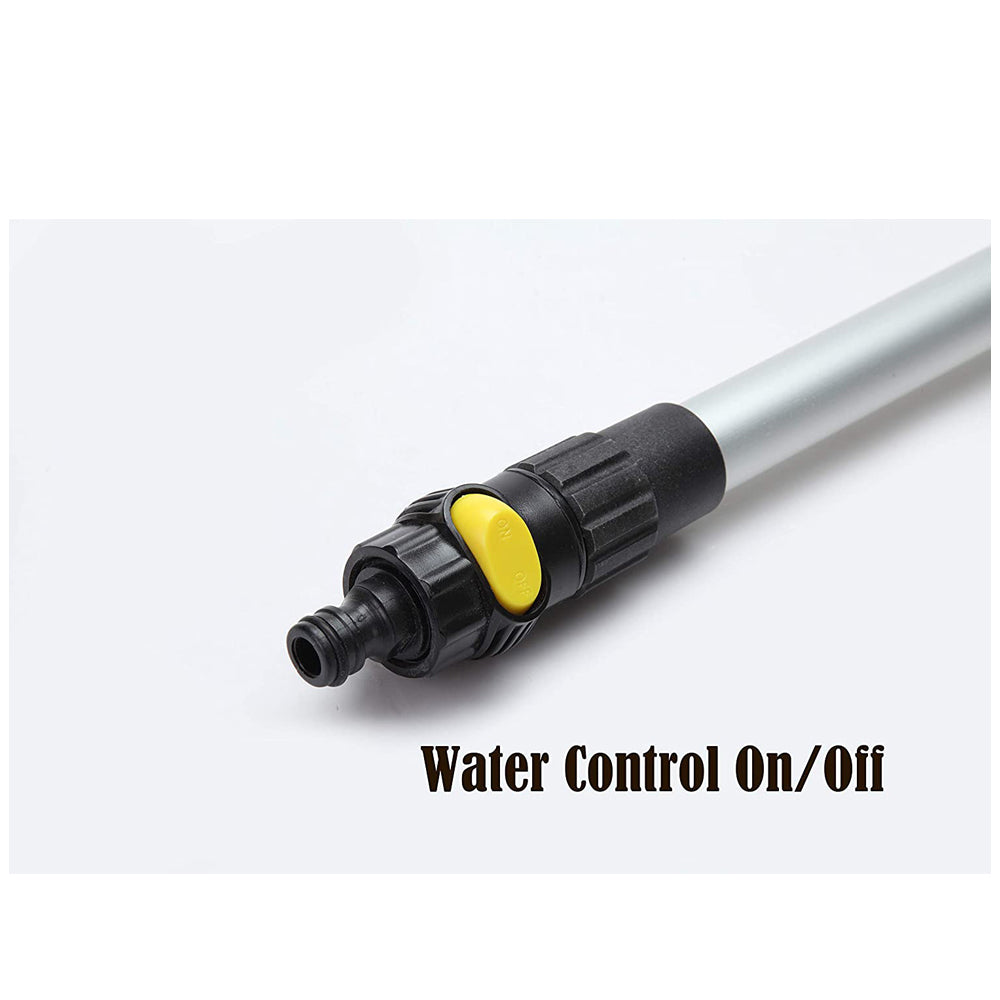 10 Pack Flow Through Brush Heads with Adjustable Pole & On/Off Switch - 1.3' to 5 ft Extension - Perfect for Car Washing, Window Cleaning & Hard-to-Reach Surfaces