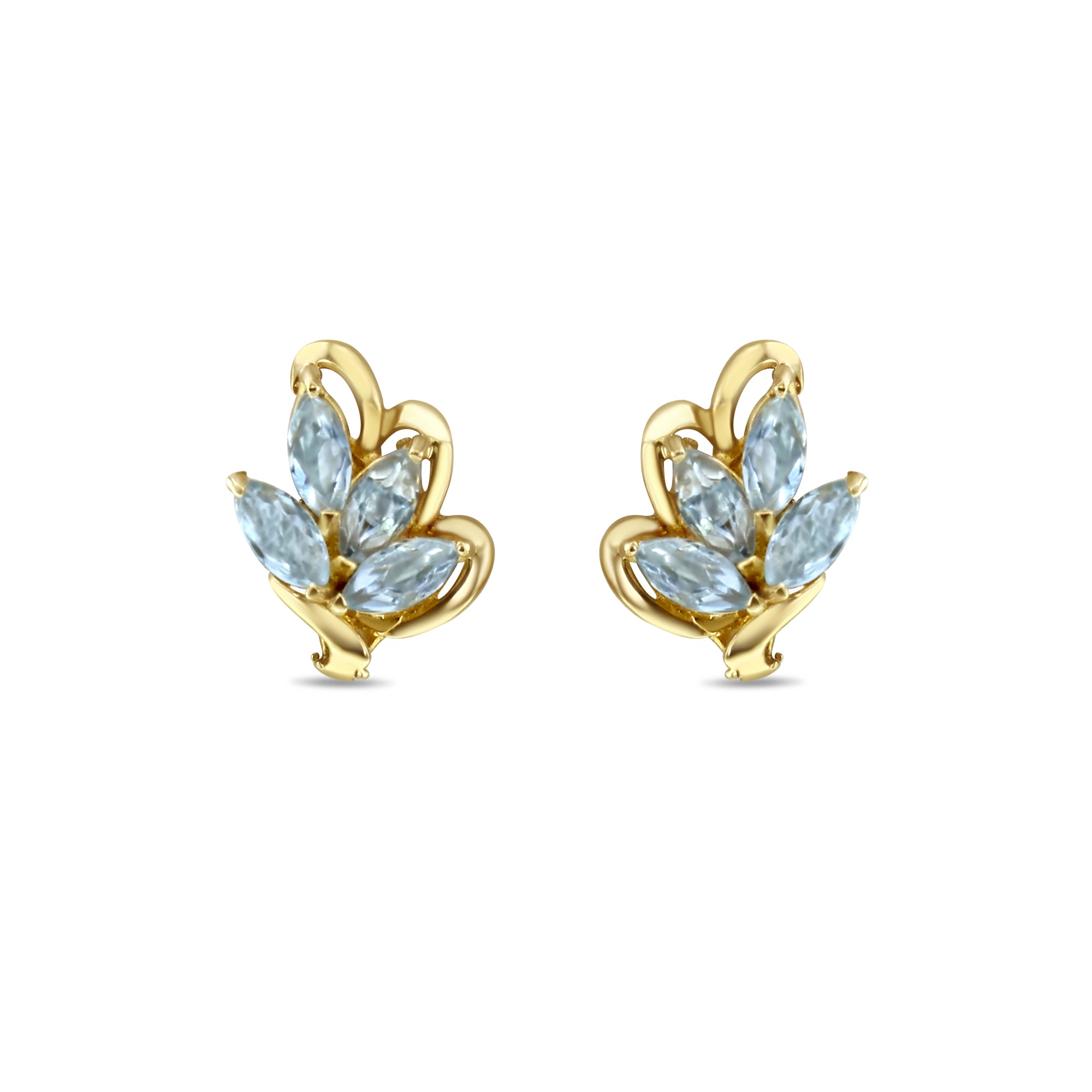 14K Yellow Gold Cluster Aquamarine Earrings for Women – Elegant Dangle Earrings for Wedding, Party & Everyday Wear