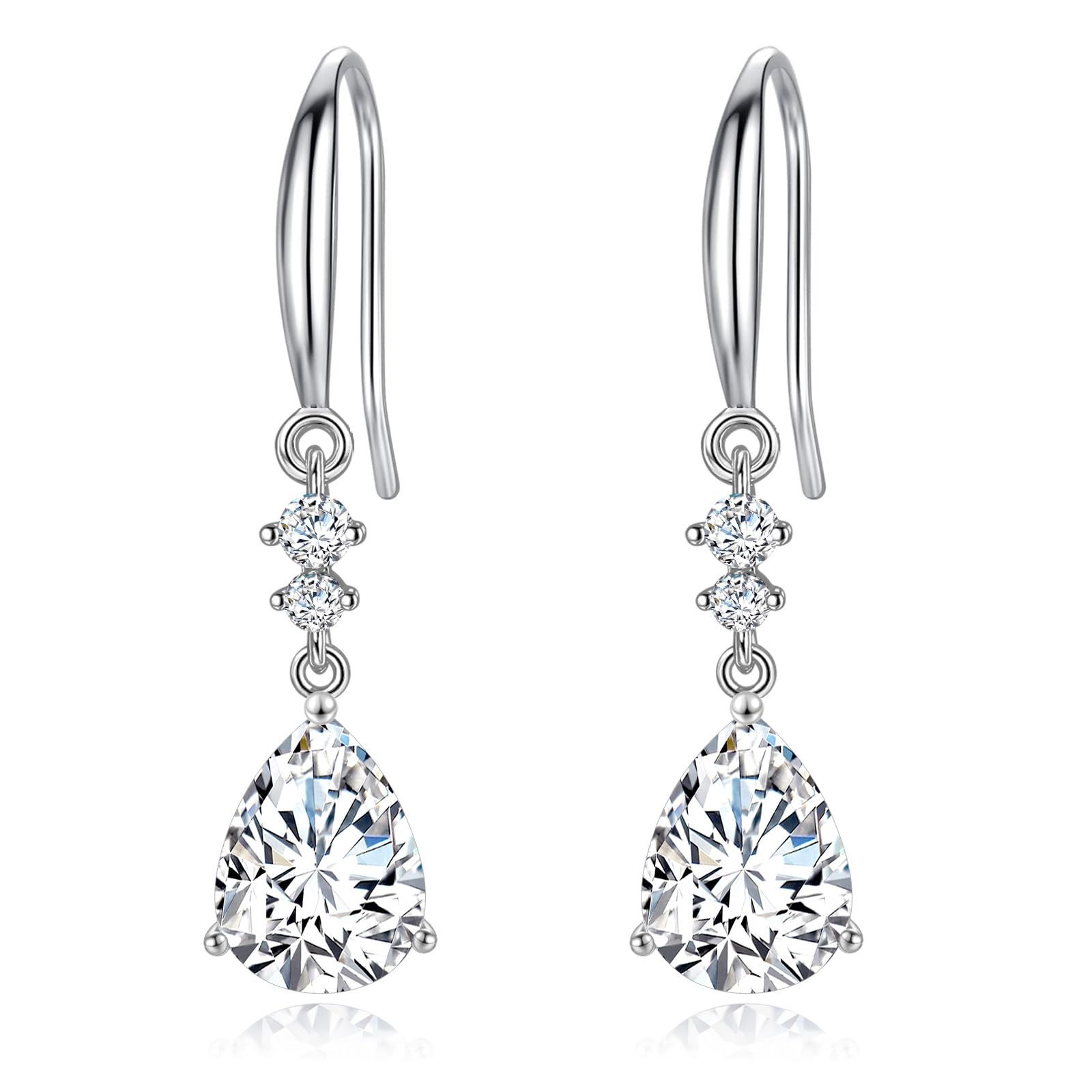 Sterling Silver Dangle Earrings for Women | Hypoallergenic Drop Earrings with Cubic Zirconia CZ Stones | Elegant Hook Earrings Jewelry Gift for Her | Perfect for Parties, Weddings & Everyday Wear