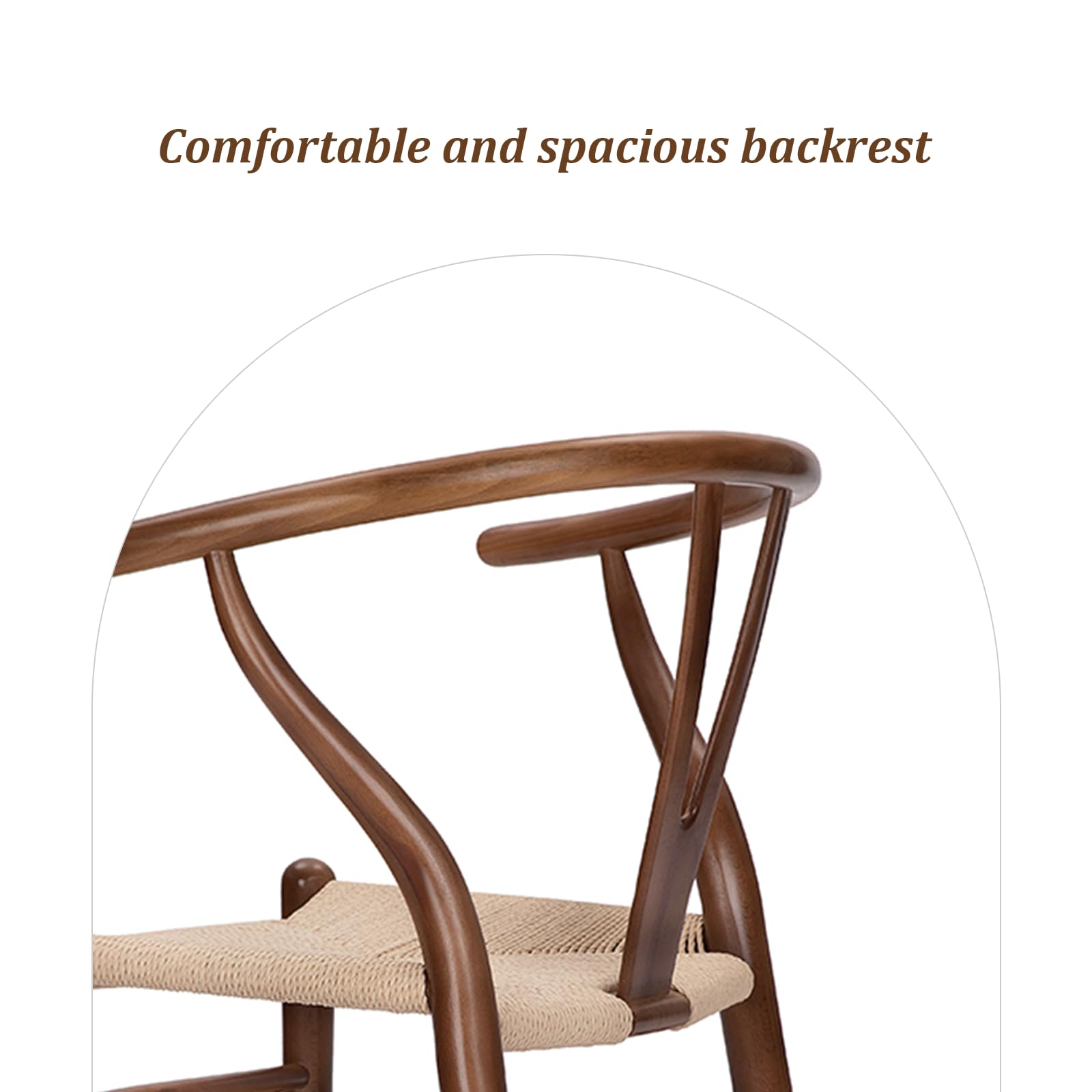 Natural Solid Wood Wishbone Chair - Hans Vegner Inspired Y Chair with Rattan & Wood Armrests (Ash Wood/Walnut, Set of 2) - Perfect for Dining Room, Kitchen, and Modern Home Decor