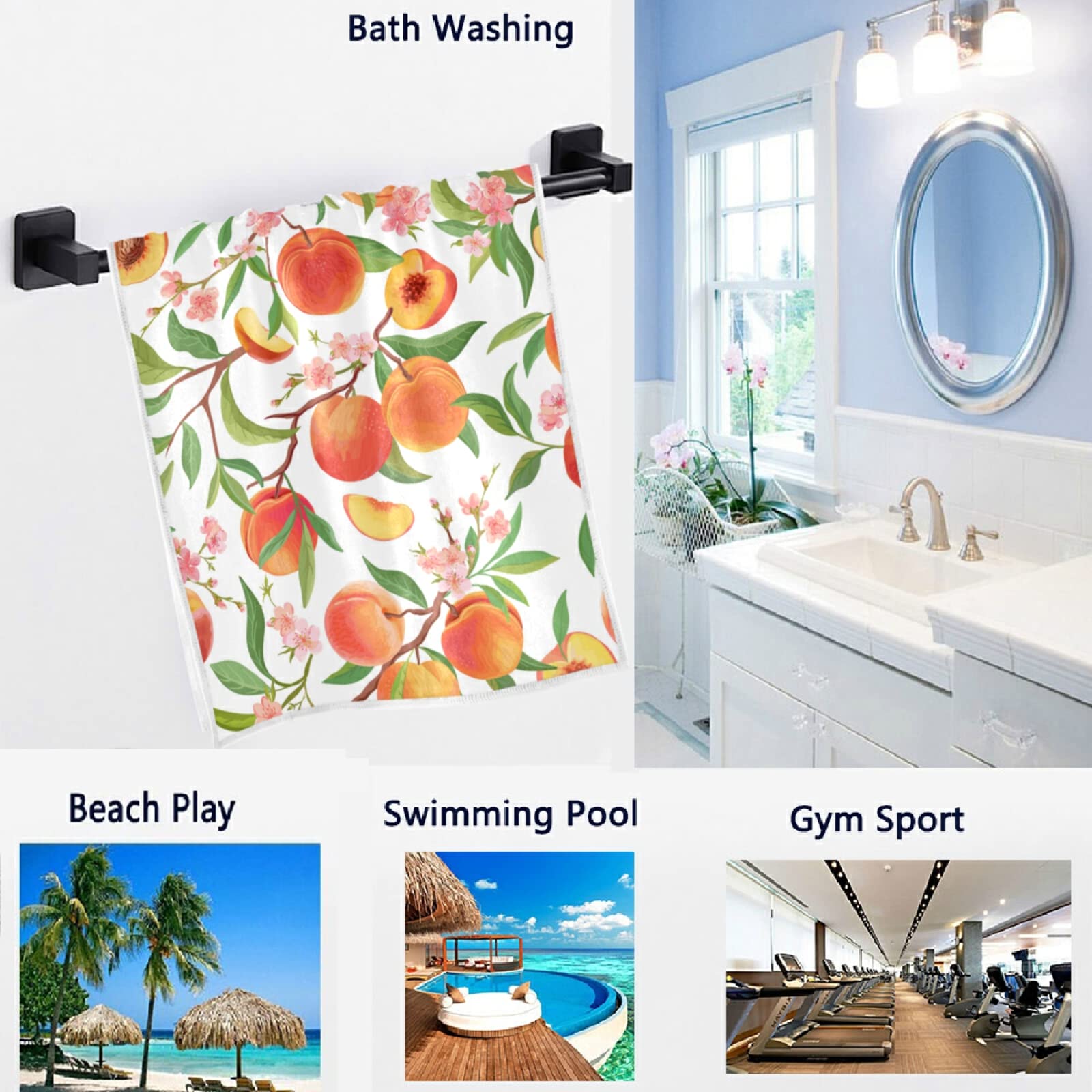 Premium Peach Soft Highly Absorbent Cotton Hand Towels - 16x30 Inches for Kitchen, Bathroom, Spa, Hotel & Gym | Tropical Fruits Design | Home Decor & Guest Towels | Perfect for Luxury Bath, Facial Care & Hospitality Use