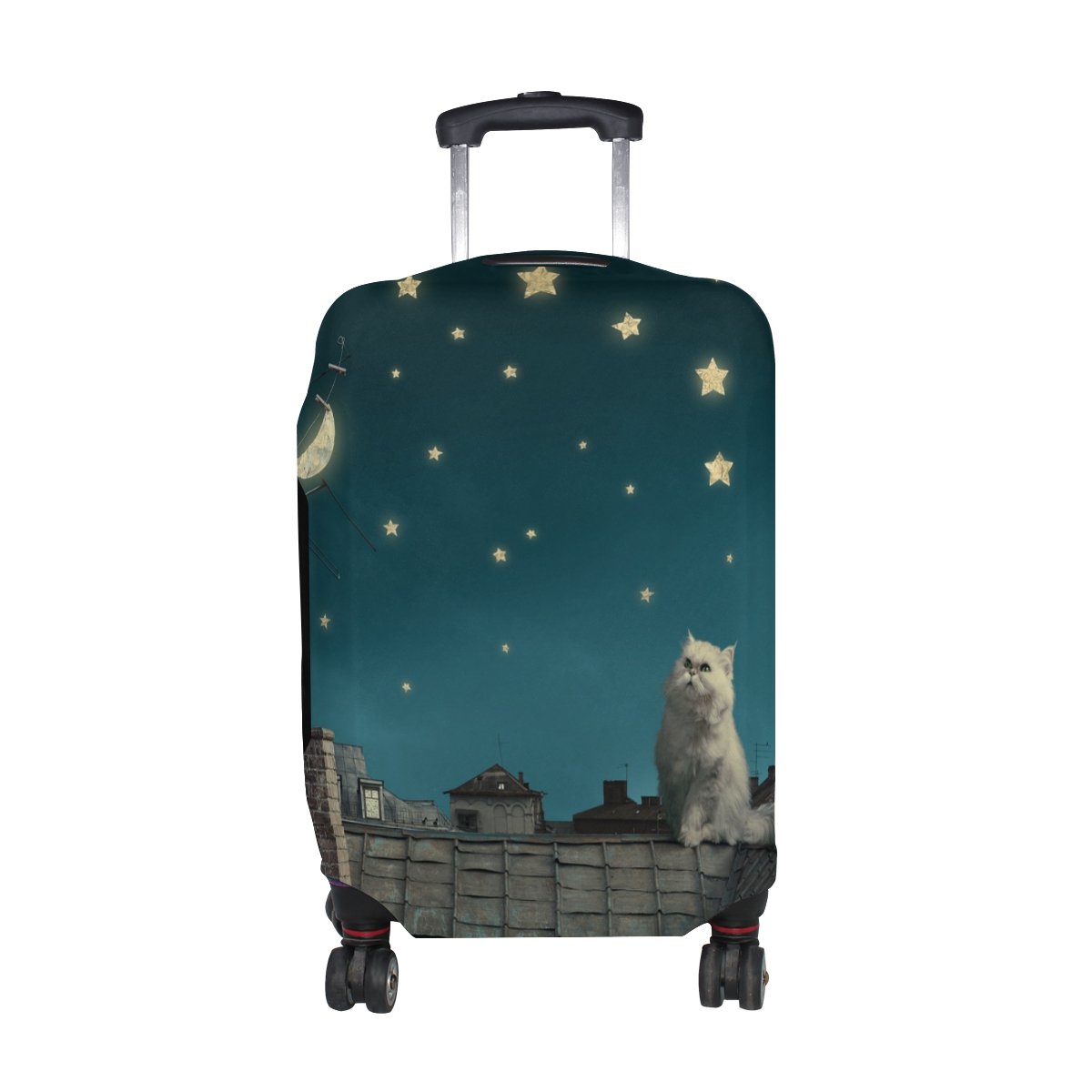 Vintage Stars Moon White Cat Luggage Cover Protector - Waterproof Suitcase Protector for Travel, Airplane, Storage - Cute Pet Design for Women & Girls (Perfect for Vacation, Business Trips, and Daily Commute)