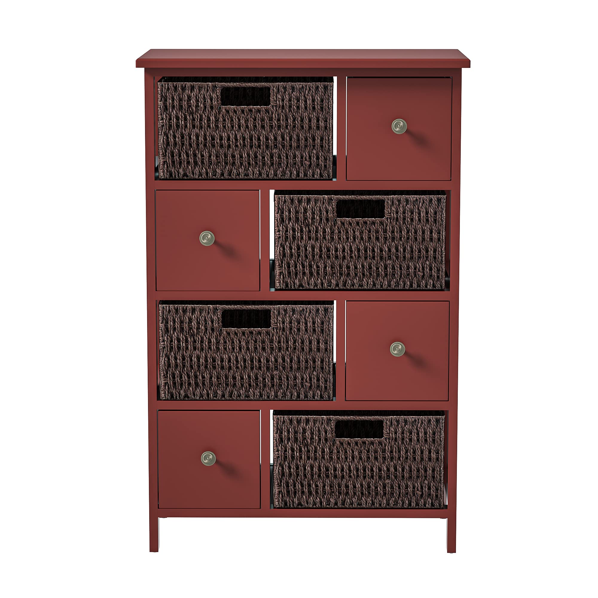 Vintage Style 4-Drawer Storage Cabinet with 4 Baskets - Retro Accent Chest for Kitchen, Dining Room, Entryway & Bedroom Organization (Red) - Perfect for Storing Linens, Toys, Books & Home Decor