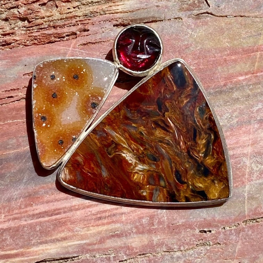 Elegant Sterling Silver Garnet Pendant with Jasper Quartz Druzy - Perfect for Necklaces, Gifts & Special Occasions