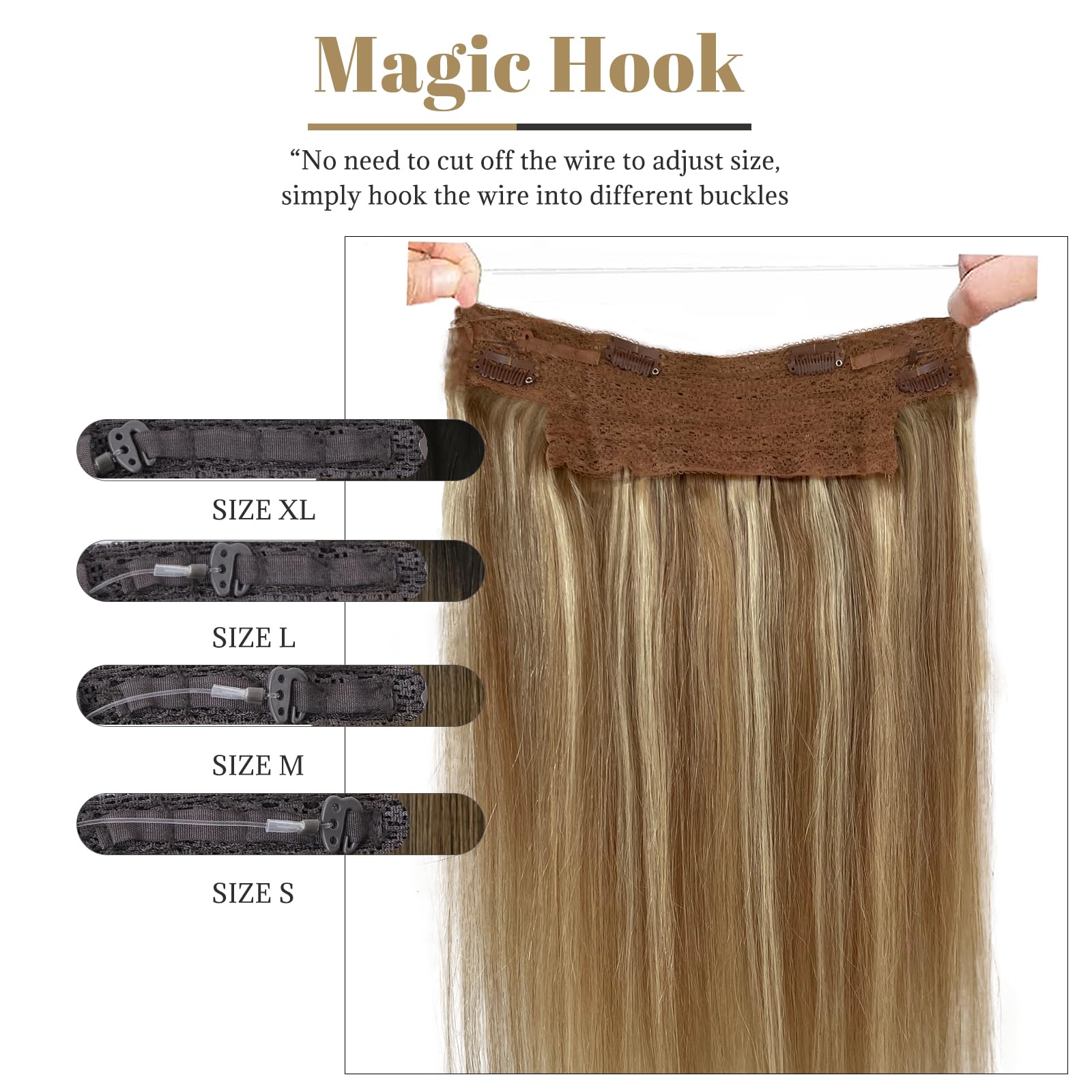 16 Inch 80g Real Human Hair Extensions - Light Brown Ombre Balayage with Blonde Highlights | Invisible Fish Line Halo Hair Extensions for Natural Volume & Style | Perfect for Daily Wear, Parties & Special Occasions