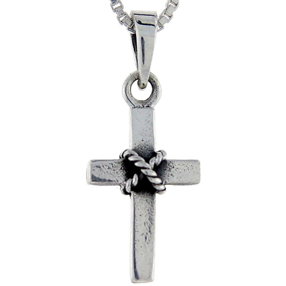 925 Sterling Silver Roped Cross Pendant Necklace - 7/8 Inch Height - Elegant Religious Jewelry for Women - Perfect for Church, Weddings & Everyday Wear