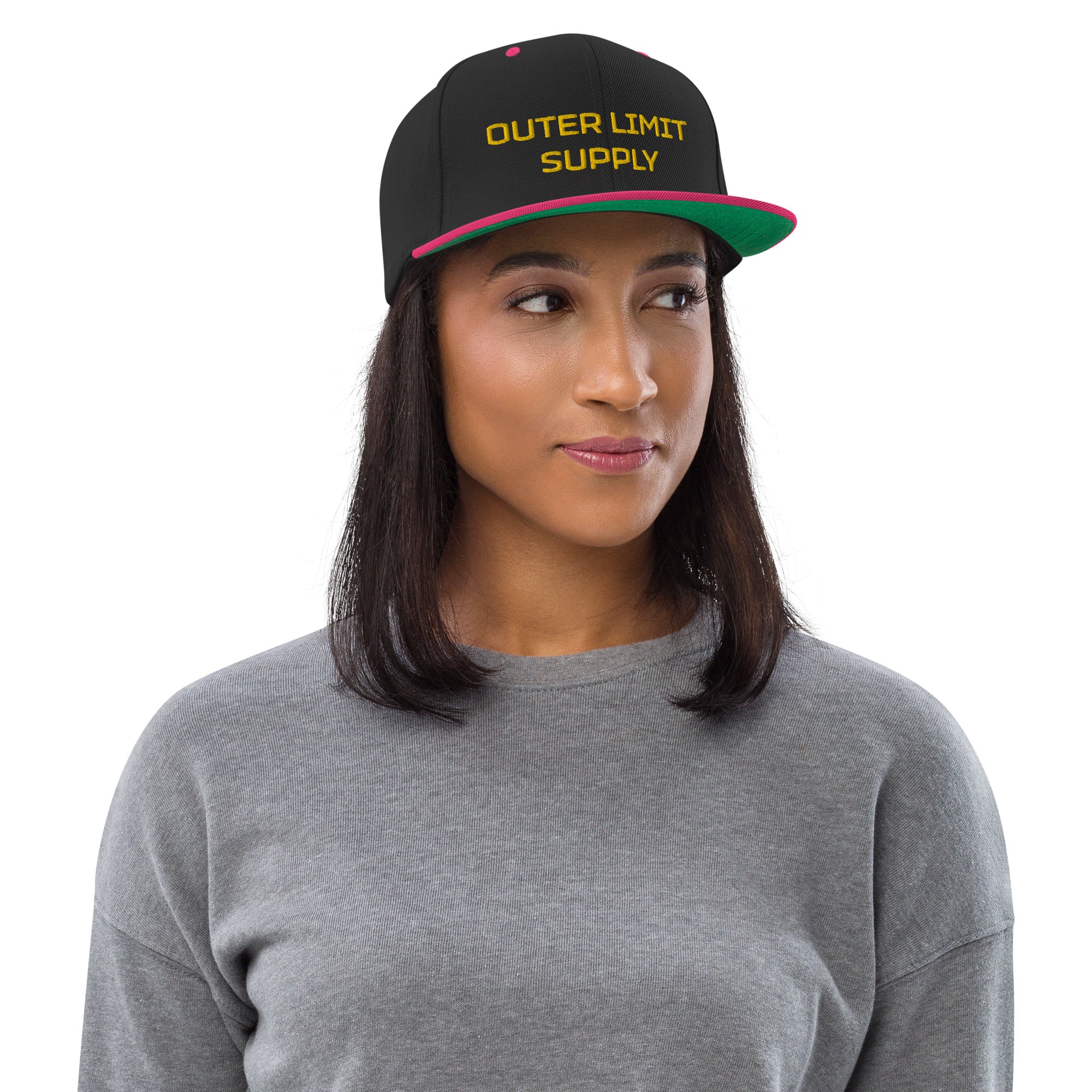 Outer Limit Supply Gold Bold Embroidered Snapback Hat - Stylish Adjustable Baseball Cap for Men & Women - Perfect for Streetwear, Hip Hop Fashion & Outdoor Activities