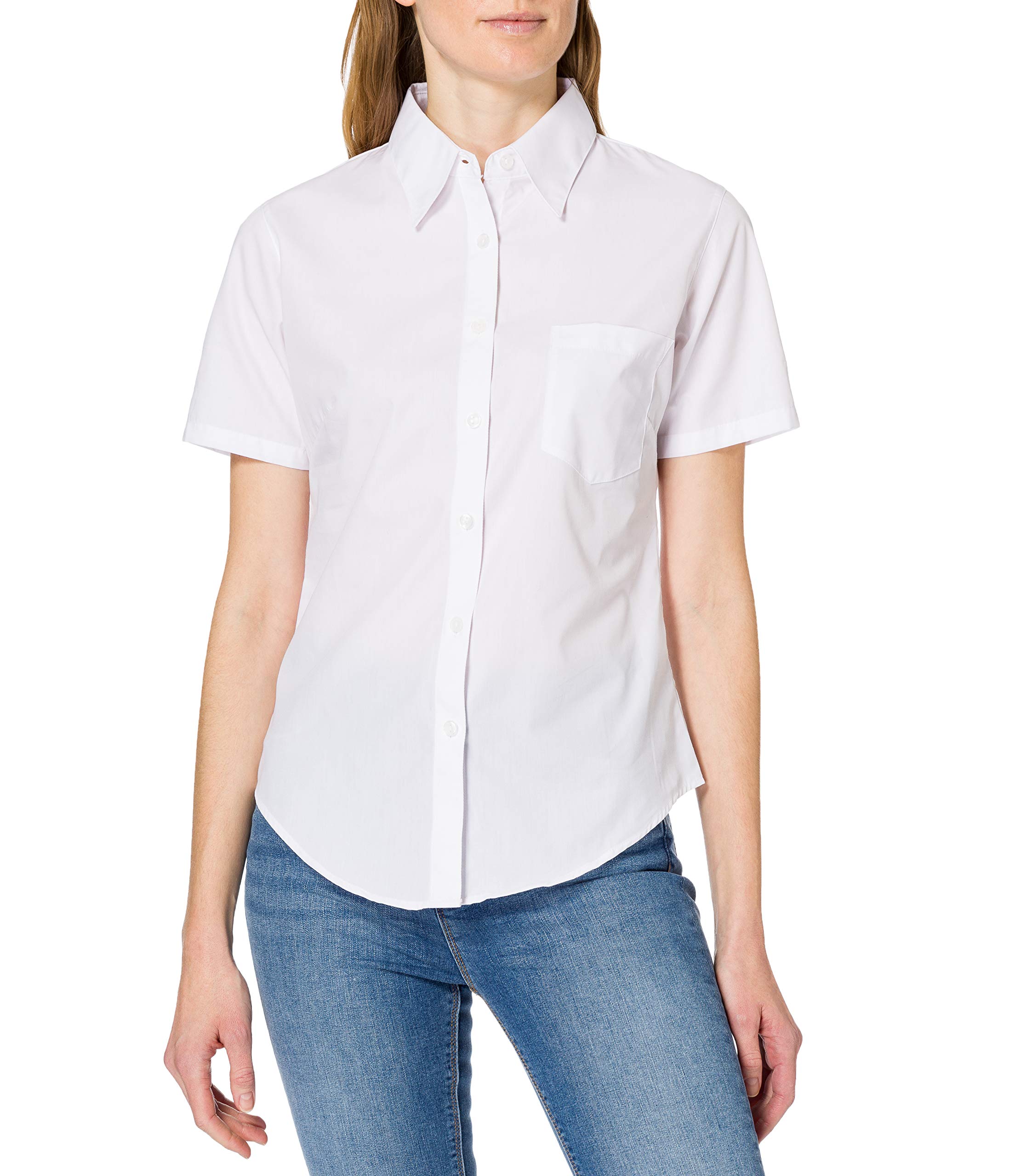 Fruit of the Loom Women's Comfortable Poplin Short Sleeve Shirt - Casual Workwear & Everyday Summer Tops for Office, Outings & Travel