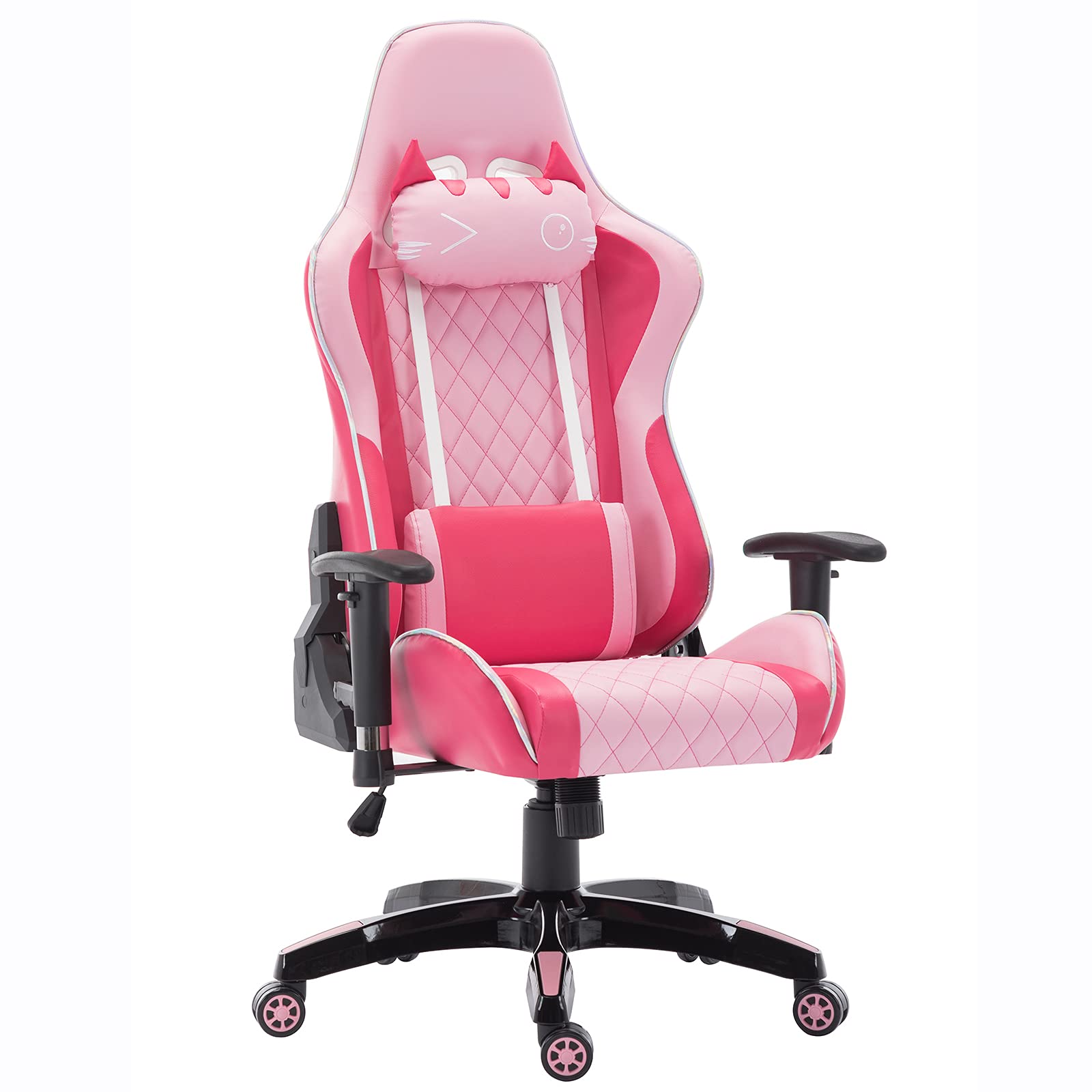 Ergonomic Pink Racing Gaming Chair - Adjustable PU Leather Office Chair with Headrest & Lumbar Support, Swivel Base & Flip-Up Arms - Perfect for Home Office, Gaming Setup & Esports Tournaments