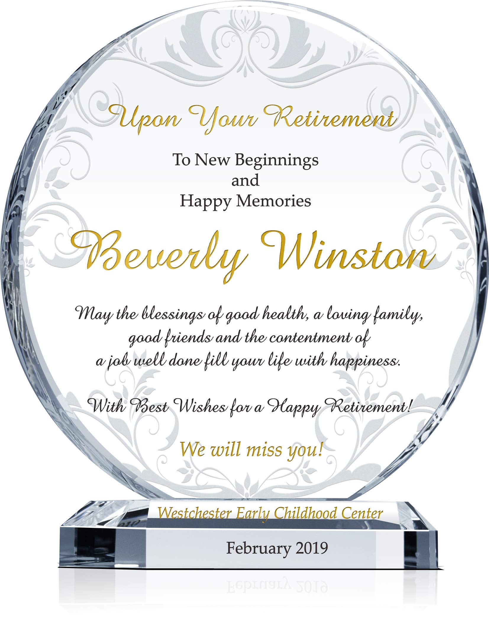 Personalized Crystal Circle Retirement Plaque - Custom Coworker Gift for Men & Women - Engraved with Employee & Company Name - Unique Retirement Award for Colleagues & Friends (6.5 Inch) - Perfect Office Farewell Gift for Retirement Parties & Years of Service Recognition