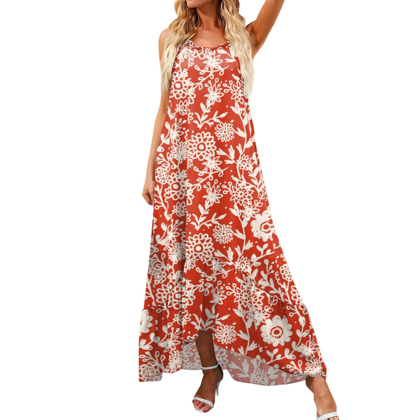 Women's Flowy Pleated Asymmetrical Maxi Swim Dress - Stylish Beach Bathing Suit with Graphic Print for Vacation & Poolside Relaxation | Perfect for Summer Holidays, Resort Wear and Water Activities