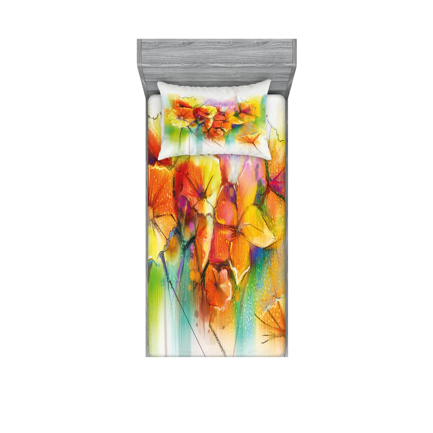 Ambesonne Floral 2-Pack Twin XL Fitted Sheet & Pillow Sham Set - Autumn Flower Bouquet Design, 4-Piece Bedding Decor for Cozy Fall Bedroom, Includes 2 Fitted Sheets & 2 Pillow Covers in Vibrant Multicolor | Perfect for Dorm Rooms, Guest Beds & Seasonal Home Decor
