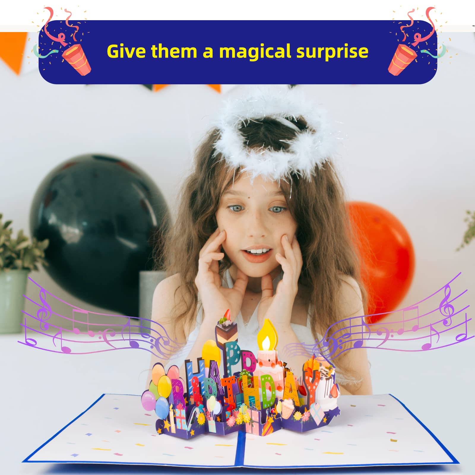 3D Pop Up Birthday Card with LED Lights & Music - Blowable LED Candle & Colorful Breathing Lights - Unique Birthday Cards for Women, Men, Husband, Wife, Kids, Mom, Dad - Perfect for Birthday Parties, Anniversaries & Special Occasions
