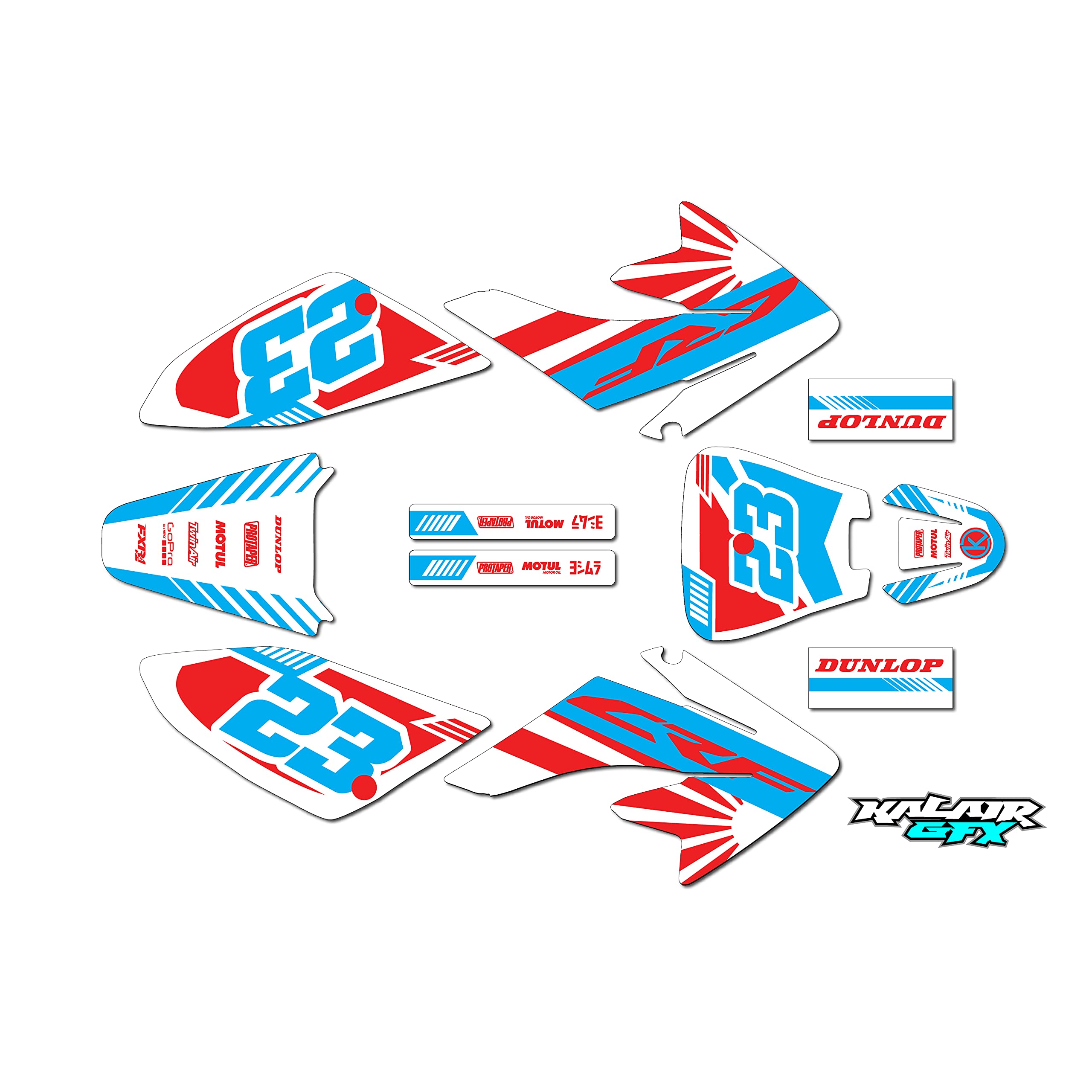 Honda CRF70 (2004-2023) FH Series Dirt Bike Graphics Kit - 21 Mil White Red Blue Stickers for Pit Bike, Motocross & Racing Decals | Durable Vinyl Decals for Motorcycle Accessories & Off-Road Riding