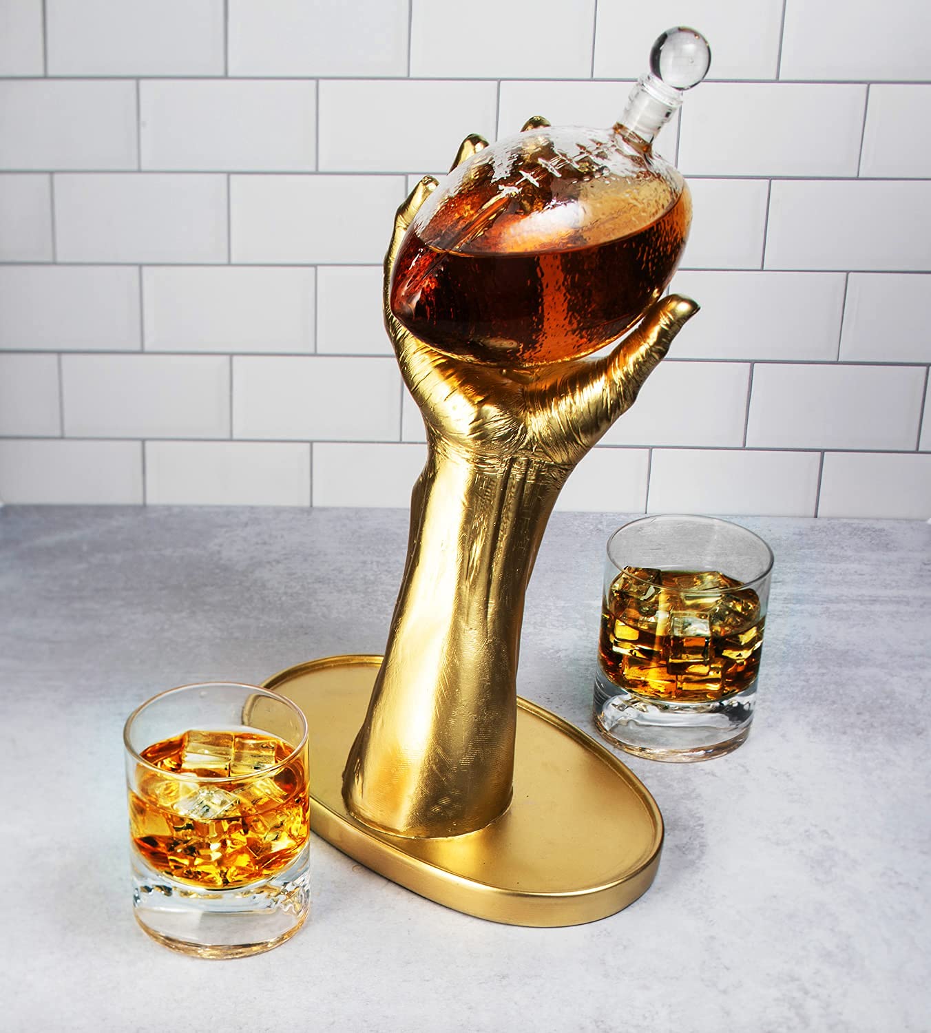 Realistic Quarterback Hand Whiskey Decanter Set with 2 Glasses - Unique Football Gifts for Men, Dad, Him, Brother - Perfect for Birthday, Retirement, Christmas - Great for Game Day Entertaining & Man Cave Decor