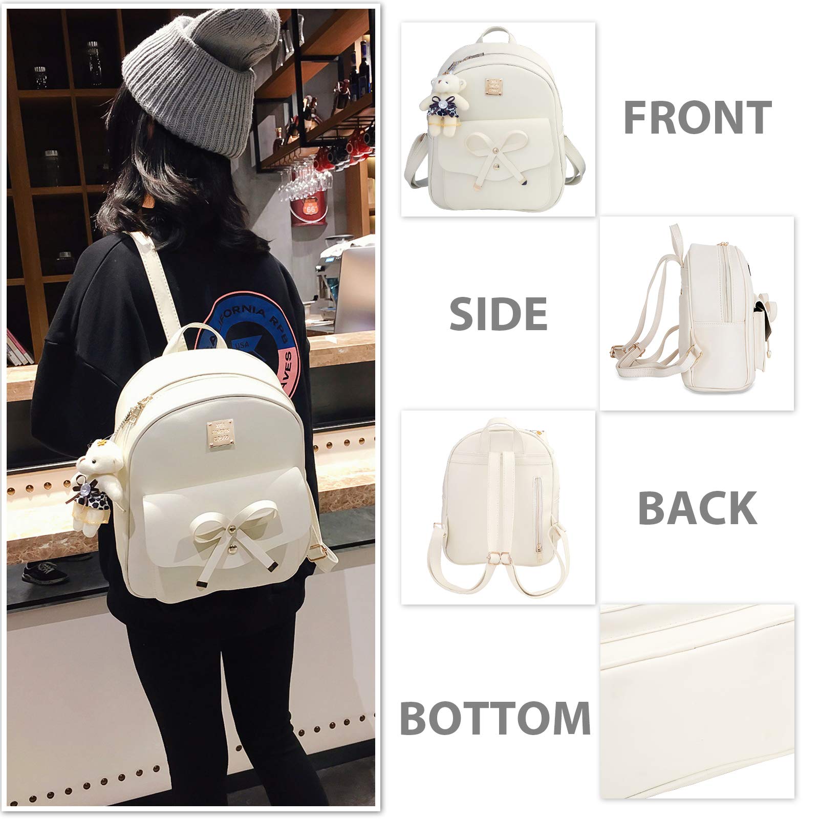 K.E.J. Women's Mini Backpack Purse - Cute Leather Bowknot Shoulder Bag, 3-Piece Set for Ladies | Perfect for Travel, Work, School & Everyday Use