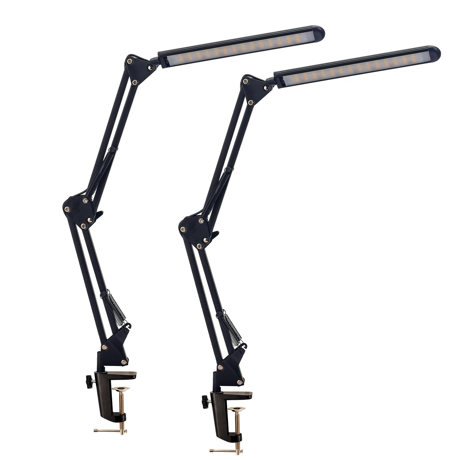 2 Pack LED Desk Lamp with Clamp - Eye-Caring Metal Swing Arm, 10 Dimmable Brightness & 3 Light Modes for Reading - Perfect Home Office Lighting for Work, Study and Nightstand Use