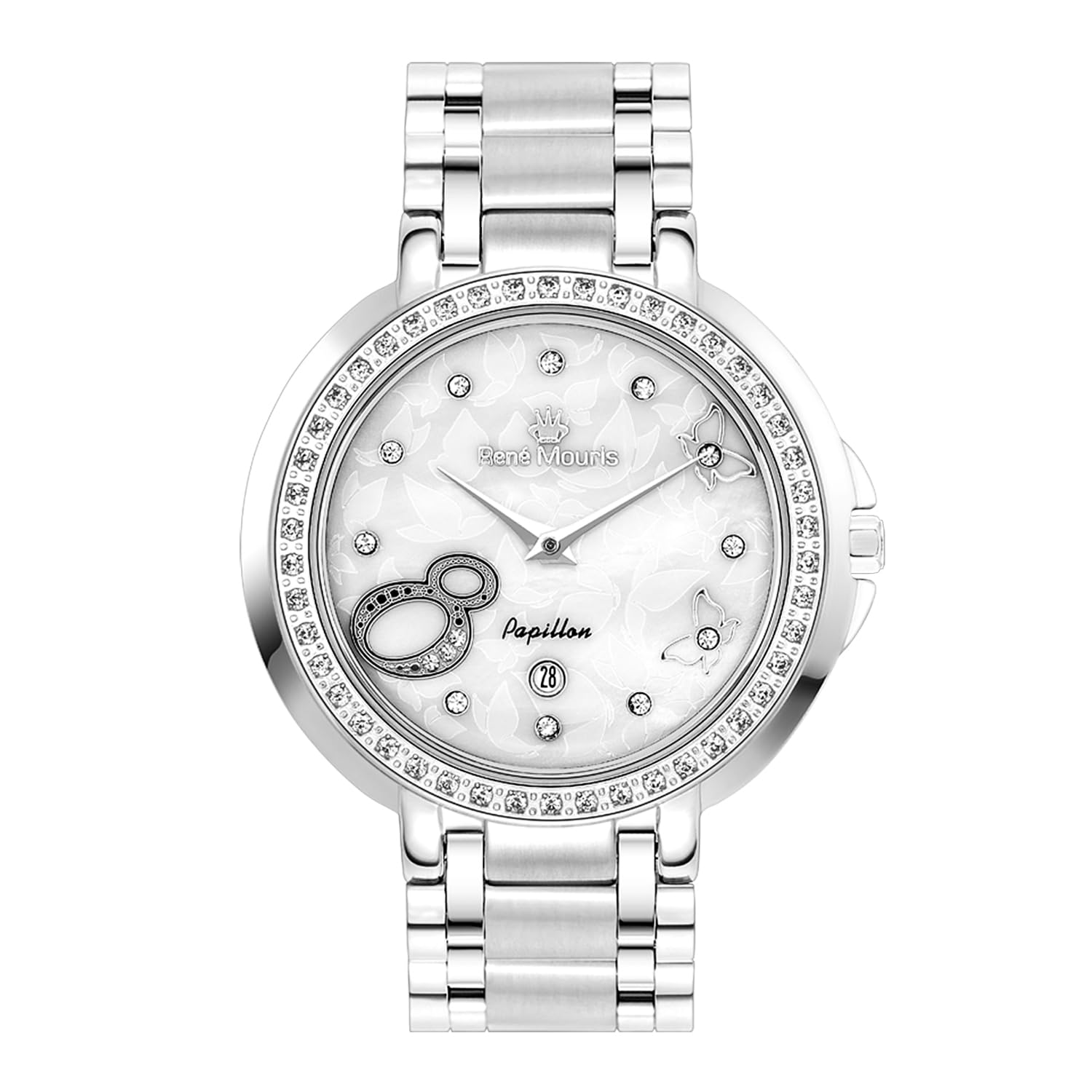 René Mouris Papillon Women's Luxury Watch - 36mm 316L Stainless Steel Case, Sapphire Coated Crystal, 50M Waterproof with Matching Steel Band | Elegant Dress Watch for Office, Parties & Special Occasions