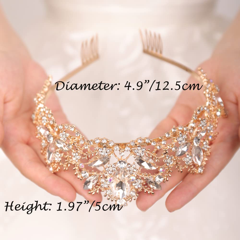 Wekicici Gold Crystal Tiara Crown for Women & Girls - Rhinestone Bridal Headband with Combs for Weddings, Prom, Birthday Parties & Costume Events | Elegant Princess Hair Accessory