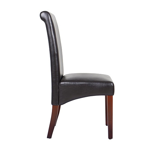 2 Pack Brown Leatherette Dining Chairs with Solid Pine Wood Legs - Modern Wooden Frame Kitchen Chairs for Dining Room, Breakfast Nook & Restaurant