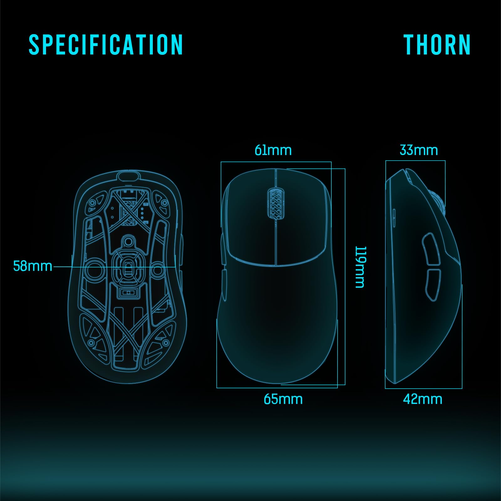 Lamzu Thorn Wireless Gaming Mouse - Ultra Lightweight 52g, Optical Switches, 26000 DPI, Ergonomic Design, Nordic 52840 MCU, PAW3395 Sensor - Black (Perfect for FPS, MOBA & Esports Gaming)