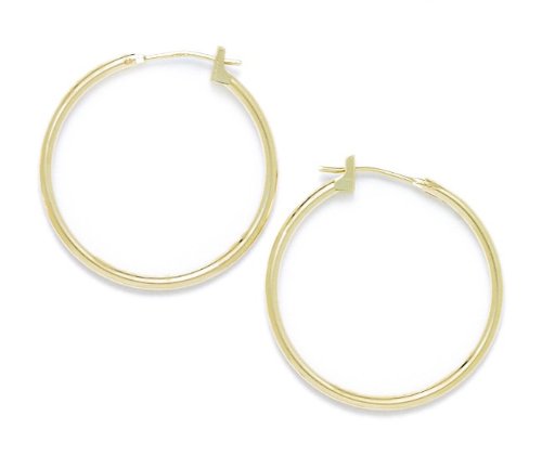 14K Yellow Gold 25mm Round Hoop Earrings for Women - Classic Dainty Everyday Jewelry for Work, Date Night & Special Occasions