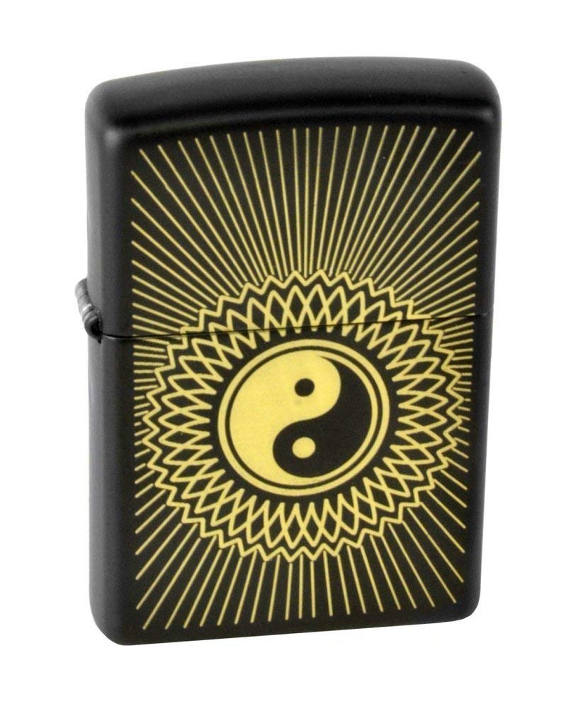 Zippo Black Matte Yin-Yang Design Windproof Pocket Lighter - Perfect for Camping, Hiking & Outdoor Adventures