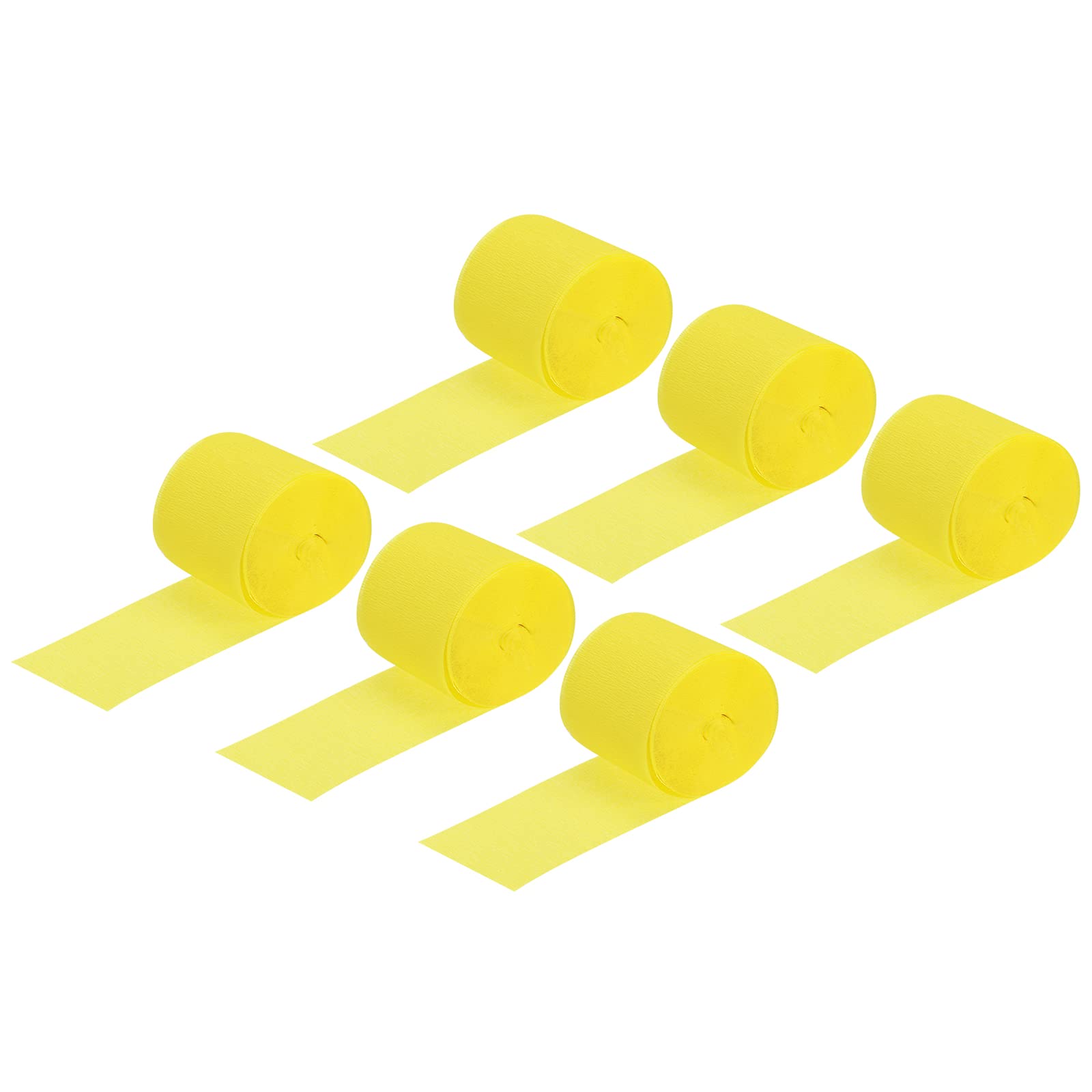 MeccaniXity 1.77 Inch Wide x 32ft Long Crepe Paper Streamers - 12 Pack Yellow Party Decorations for Birthday, Wedding, Festival & Holiday Celebrations | Perfect for Ceiling Decor, Photo Backdrops & Party Supplies