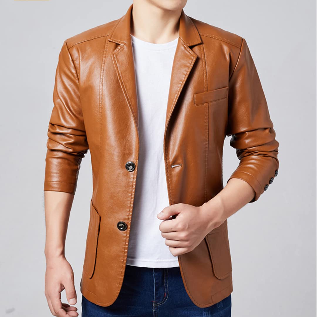 Men's Black Faux Leather Blazer Slim Fit - Business Casual Jacket for Office, Dinner & Night Out - Size XL - Stylish Vegan Leather Coat for Men