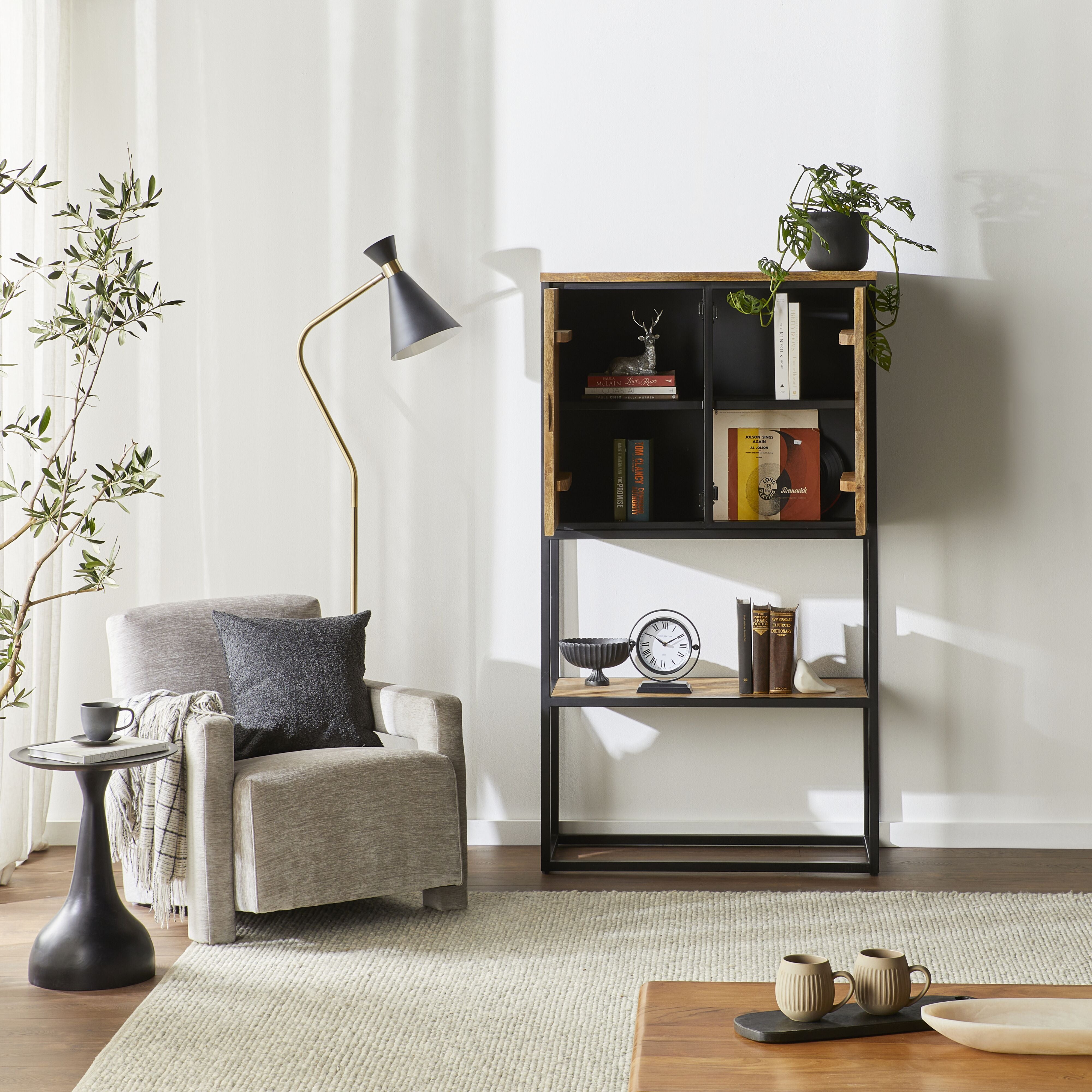 Brompton 2 Door Bookshelf - Solid Wood Storage Cabinet for Living Room, Bedroom & Office - Perfect for Books, Decor & Organizing Small Spaces