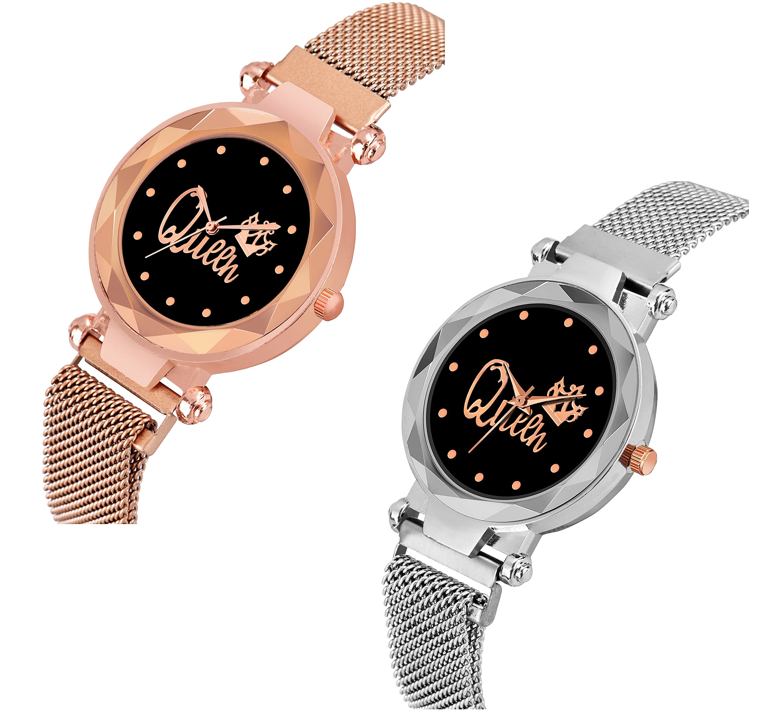 CERO Queen Dial Magnetic Strap Analog Watch & Bracelet Set for Women and Girls - 4 Pack | Stylish Fashion Accessory for Daily Wear, Office, Parties & Gifts