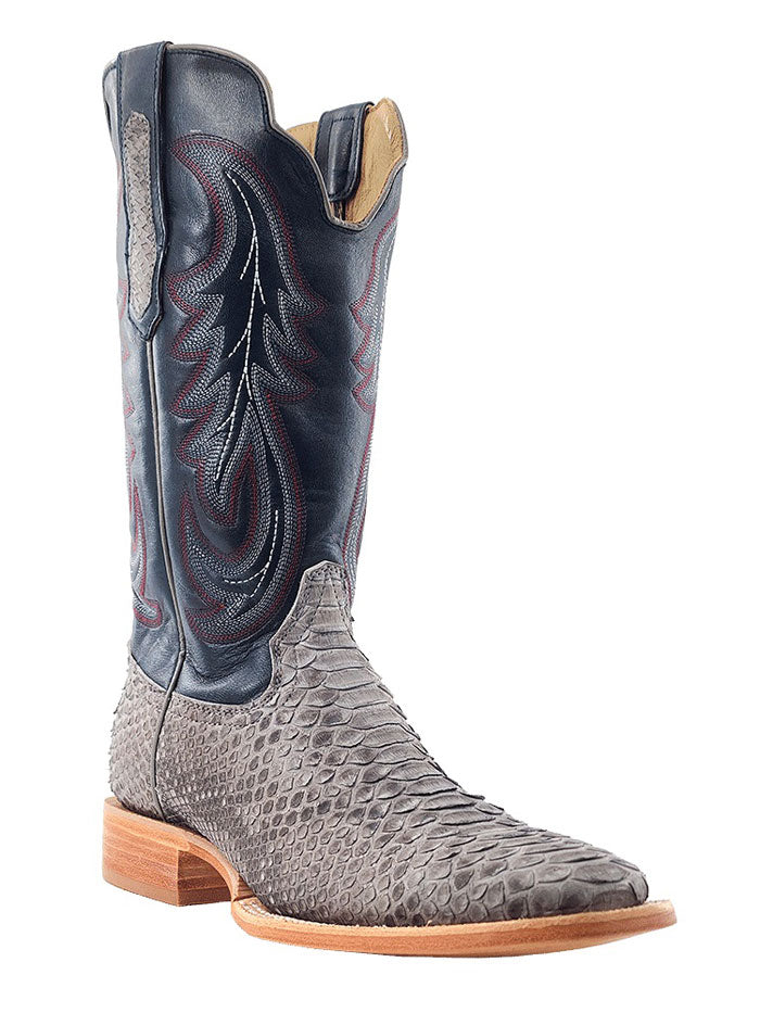 R.Watson RW7914 Men's Grey Suede Back Cut Python Western Boots - Perfect for Rodeo, Country Dancing & Cowboy Fashion