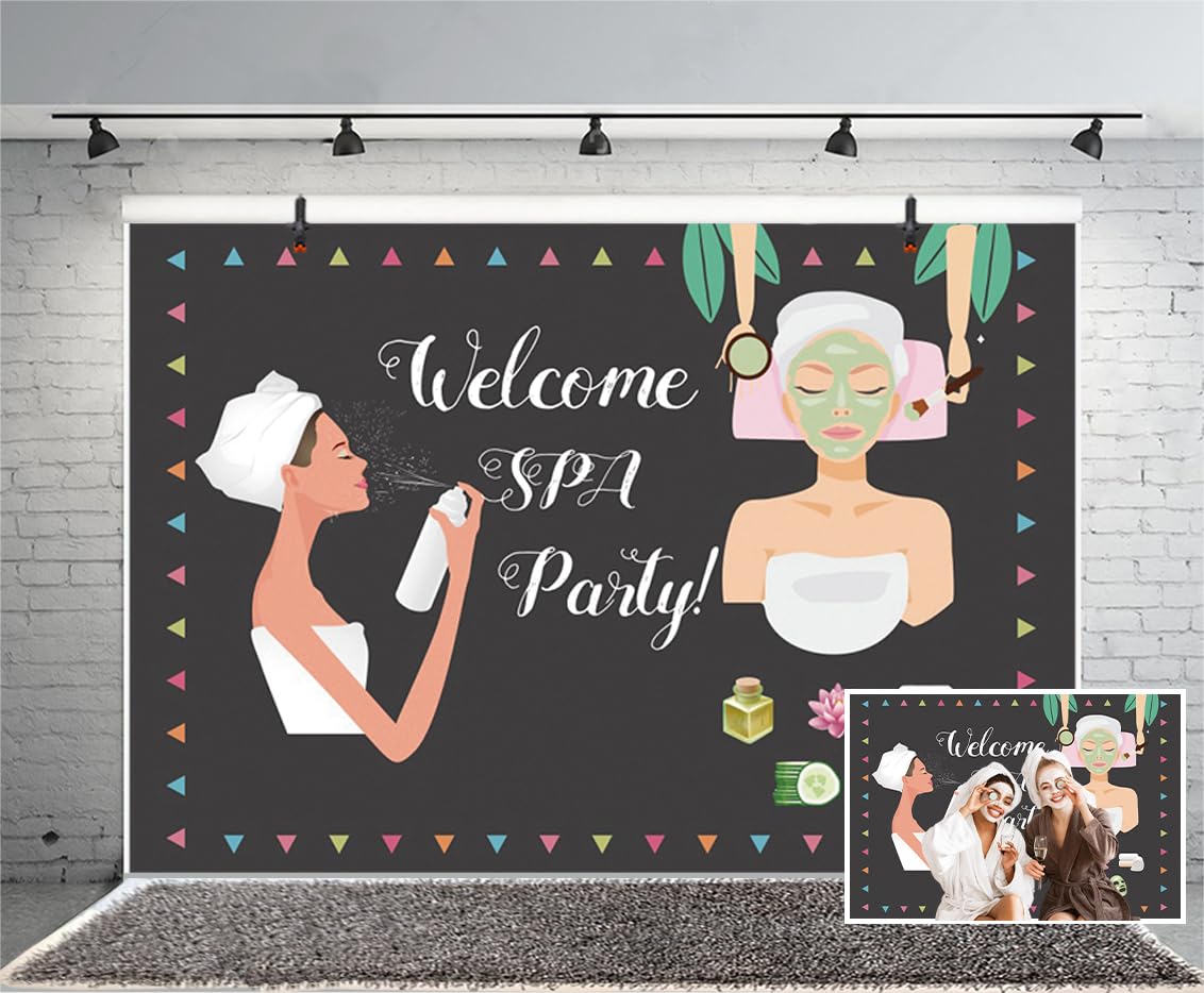 10x6.5ft Spa Party Backdrop for Girls Birthday - Floral Welcome Sign Photo Booth Background for Spa Theme Party, Teen Makeup Celebration, Cake Table Decor & Studio Props | Perfect for Baby Showers, Bridal Showers & Girls Night Decorations