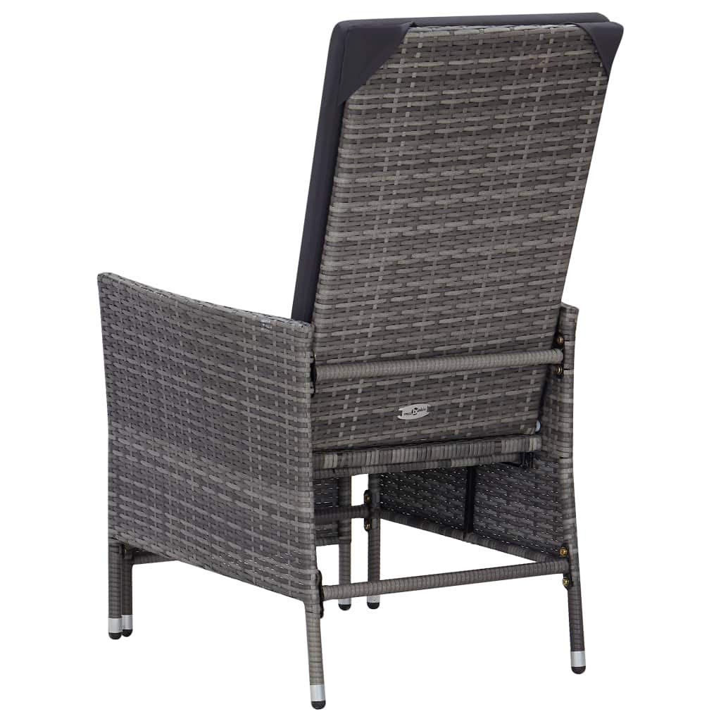 Modern Gray Poly Rattan Patio Set with Cushions - Outdoor Wicker Bistro & Reclining Conversation Chairs for Backyard, Garden, and Poolside Relaxation