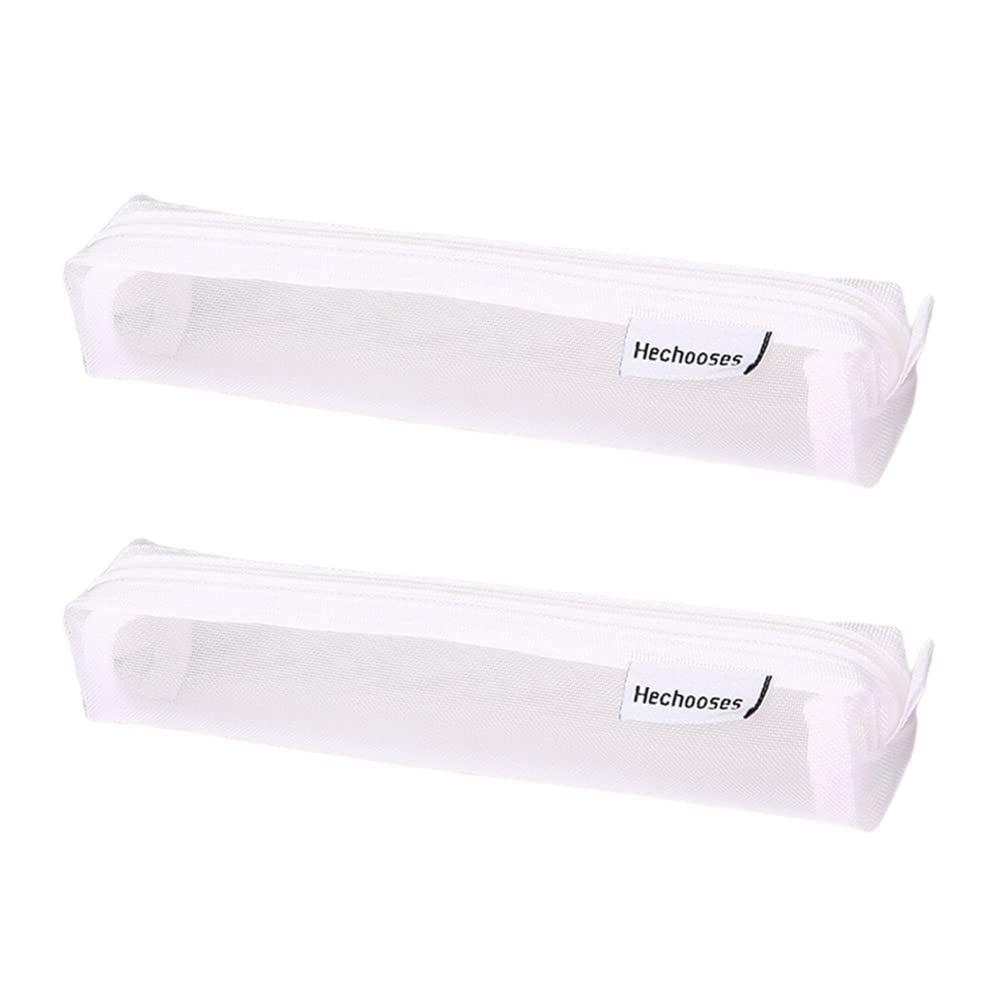 LUOZZY 2 Pack Clear Mesh Pencil Case for School & Office - Transparent Stationery Organizer, Makeup Pouch for Pens, Cosmetics & Art Supplies (White) - Perfect for Students, Teachers & Professionals