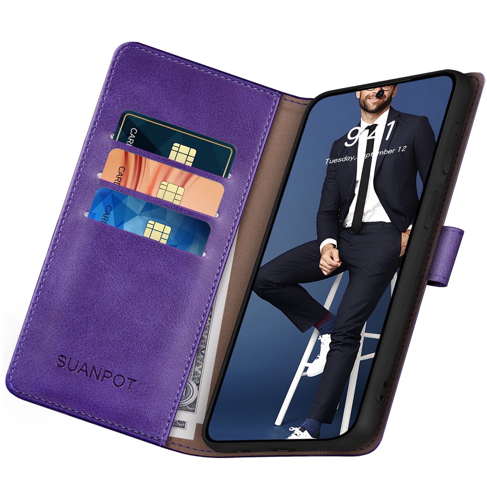 SUANPOT Samsung Galaxy S23 Plus Wallet Case with RFID Blocking & Credit Card Holder - Flip Book PU Leather Protective Cover for Men & Women (Purple) - Perfect for Travel, Work & Everyday Use