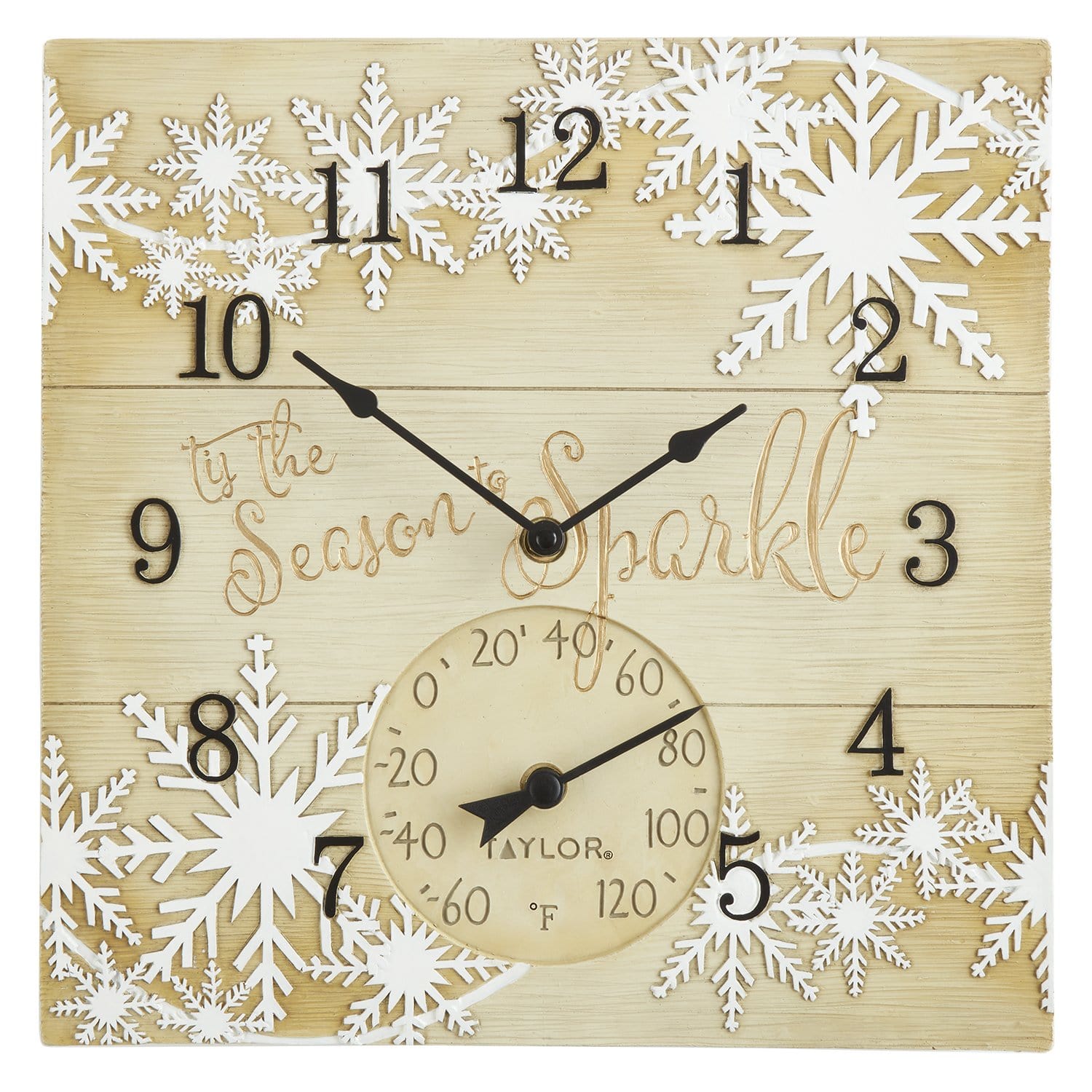 14x14 Tis the Season to Sparkle Wall Clock with Built-in Thermometer - Perfect for Christmas Home Decor & Holiday Gift Giving