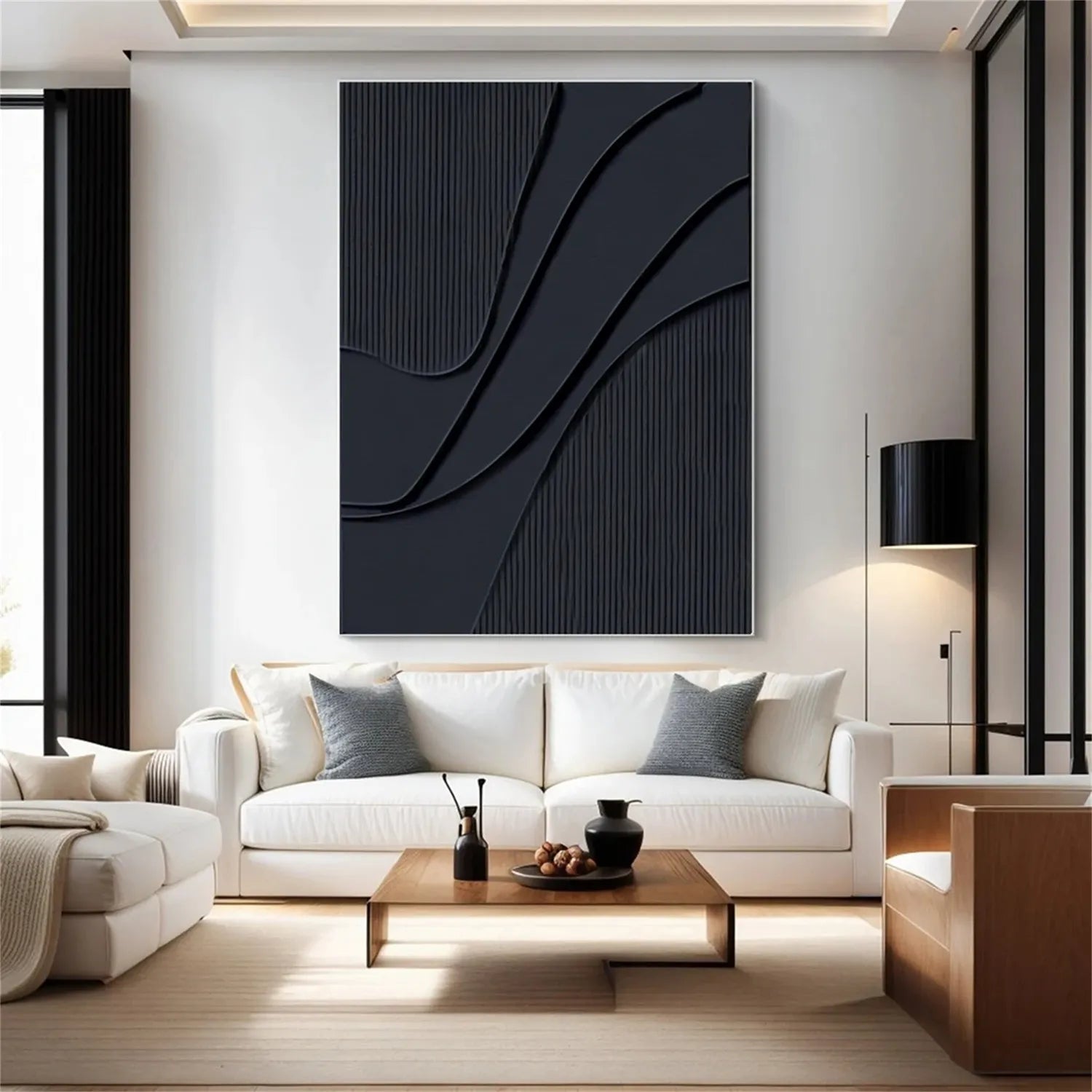 Black Minimalist Textured Painting Canvas - Modern Abstract Wall Art for Home & Office Decor | Premium Quality Stretched Canvas #MZ092