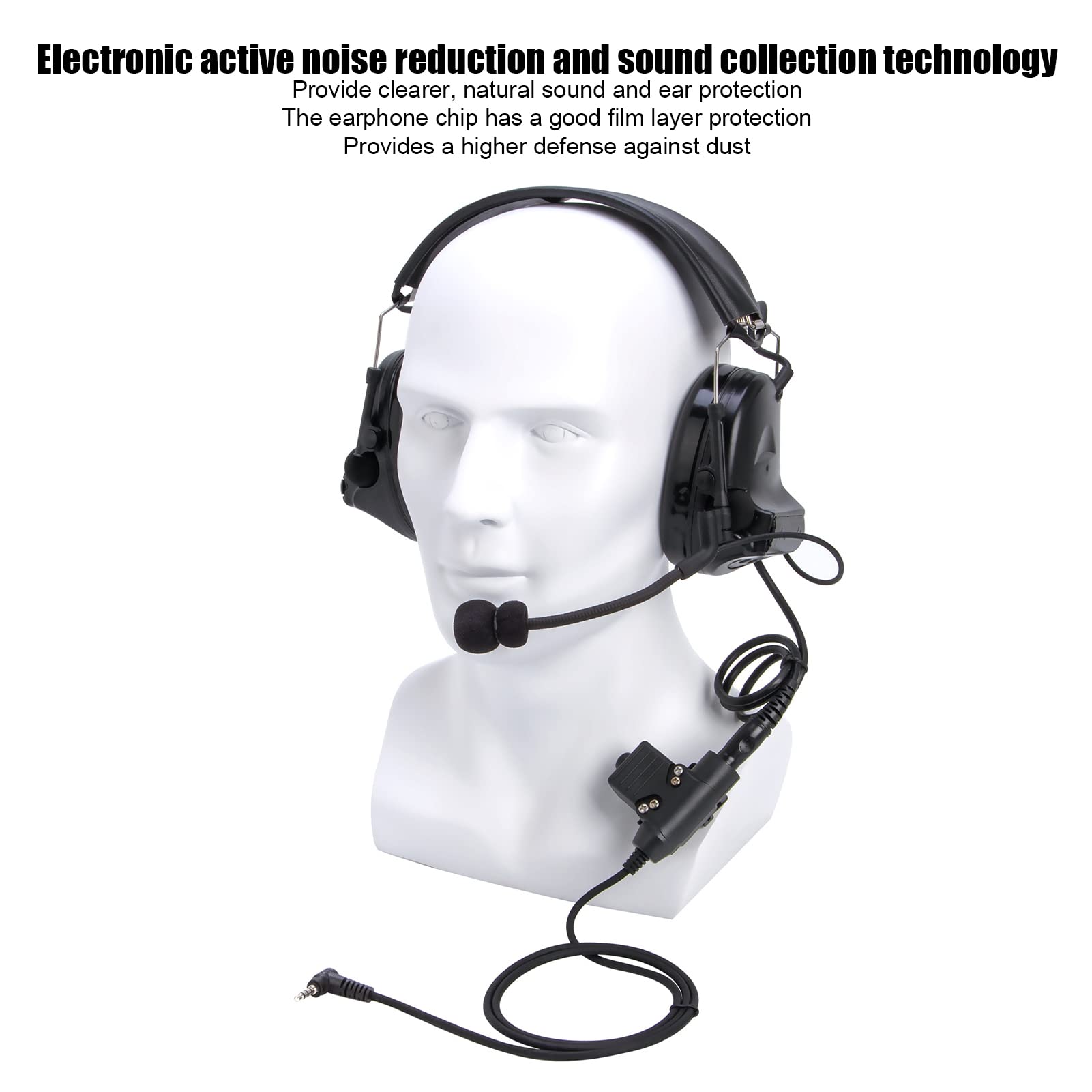 Premium Noise Cancelling Headphones with 7.1mm Silicone Earmuffs & Detachable Mic - U94 PTT Compatible for 3.5mm Mobile Phones (Black) - Ideal for Gaming, Calls, and Office Work