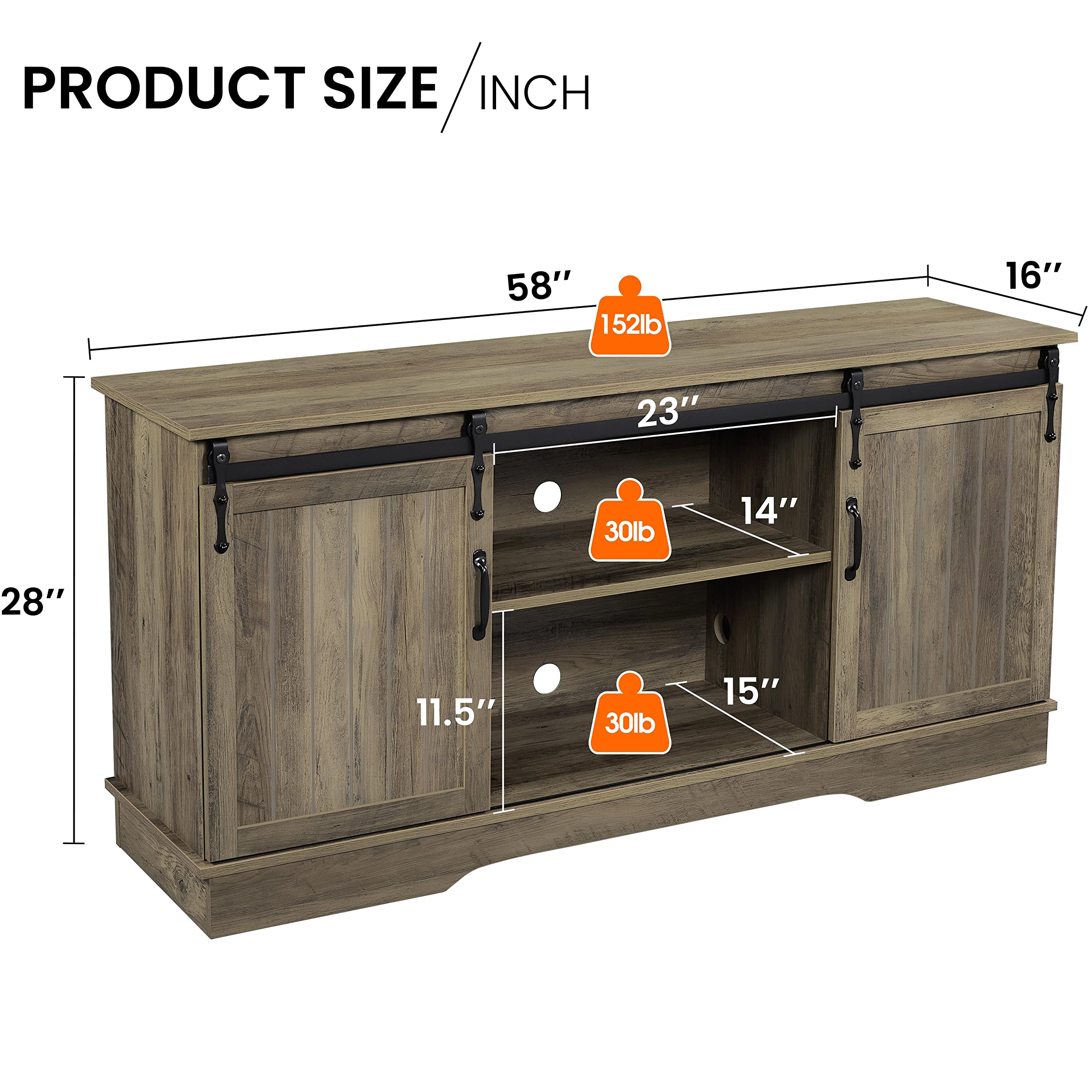 Topeakmart 65 Inch TV Stand with Sliding Barn Doors - Rustic Oak Farmhouse Media Console for Living Room, Bedroom & Home Theater - Sturdy Entertainment Center for TVs up to 65 Inches