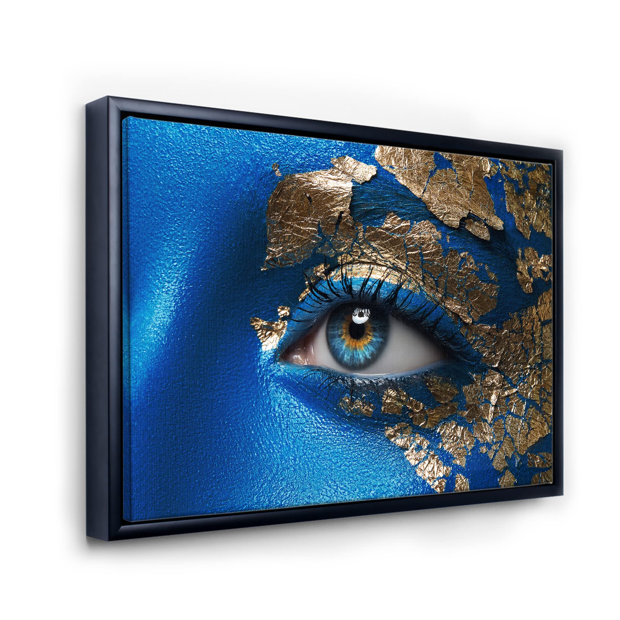 Modern Framed Canvas Wall Art Print - Portrait of Young Girl with Blue Makeup | Home Decor, Living Room, Bedroom, Office Wall Art